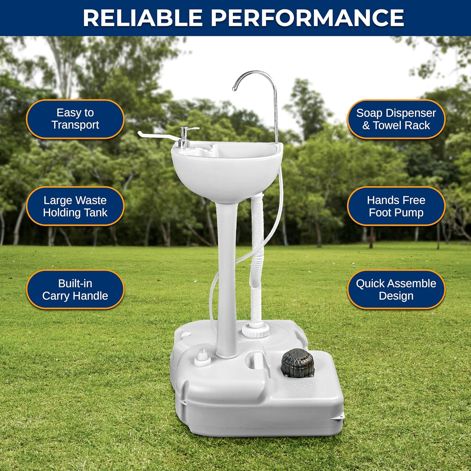 SereneLife Portable Camping Sink with 5-Gallon Water Tank, 6.4-Gallon Waste Tank, Foot Pump, Soap Dispenser, and Towel Holder – Ideal for Camping, Outdoor Use, and Worksites