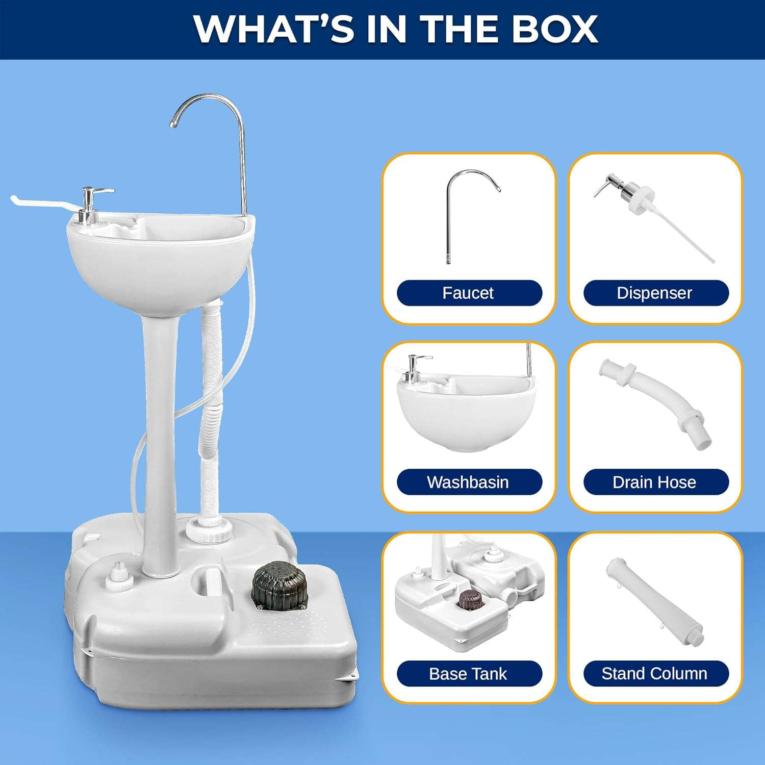 SereneLife Portable Camping Sink with 5-Gallon Water Tank, 6.4-Gallon Waste Tank, Foot Pump, Soap Dispenser, and Towel Holder – Ideal for Camping, Outdoor Use, and Worksites
