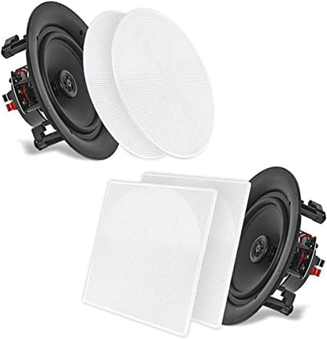 5.25'' In-Wall/In-Ceiling Dual Speakers (Pair) - 2-Way Woofer Speaker System 1/2” Polymer Tweeter Flush Mount w/ 80Hz - 20kHz Frequency Response 150 Watts Peak 8 Ohm Rating - Pyle PDIC56 (White)