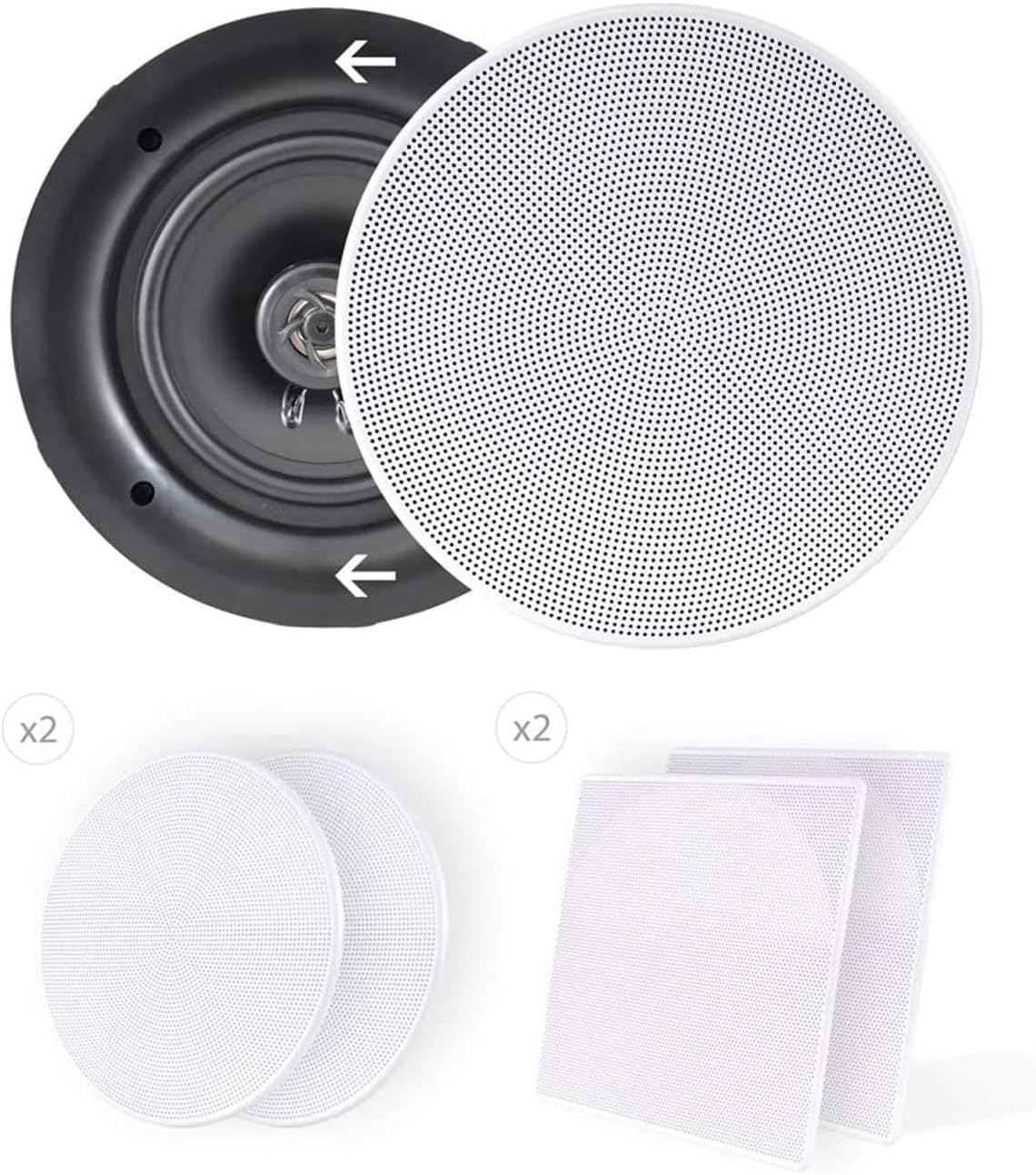 5.25'' In-Wall/In-Ceiling Dual Speakers (Pair) - 2-Way Woofer Speaker System 1/2” Polymer Tweeter Flush Mount w/ 80Hz - 20kHz Frequency Response 150 Watts Peak 8 Ohm Rating - Pyle PDIC56 (White)