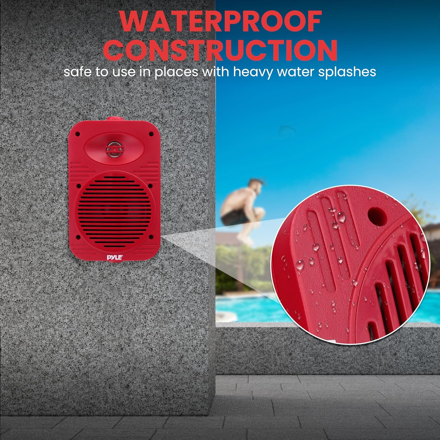 Pyle Indoor/Outdoor Speaker Pair – 500W Dual Waterproof 5.25” 2-Way Full-Range Speakers with 1/2” High-Compliance Polymer Tweeter – Ideal for Home, Boat, Marine, Deck, Patio, or Poolside Use (Red)