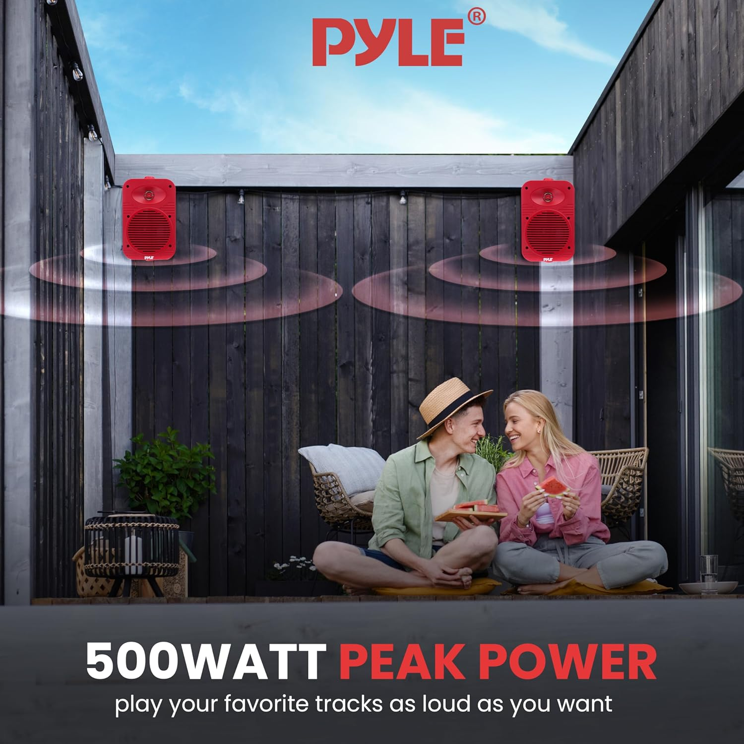 Pyle Indoor/Outdoor Speaker Pair – 500W Dual Waterproof 5.25” 2-Way Full-Range Speakers with 1/2” High-Compliance Polymer Tweeter – Ideal for Home, Boat, Marine, Deck, Patio, or Poolside Use (Red)