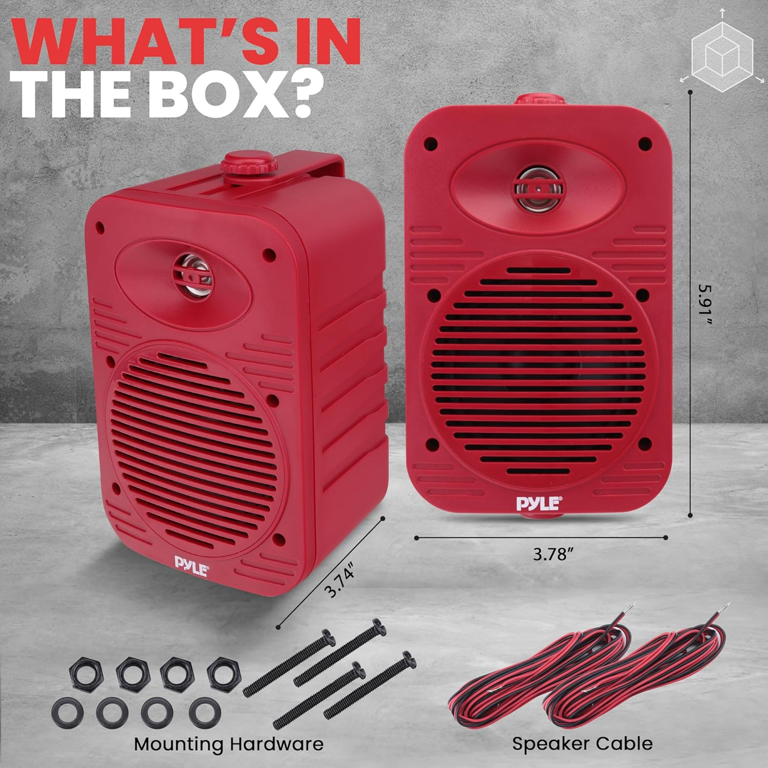 Pyle Indoor/Outdoor Speaker Pair – 500W Dual Waterproof 5.25” 2-Way Full-Range Speakers with 1/2” High-Compliance Polymer Tweeter – Ideal for Home, Boat, Marine, Deck, Patio, or Poolside Use (Red)