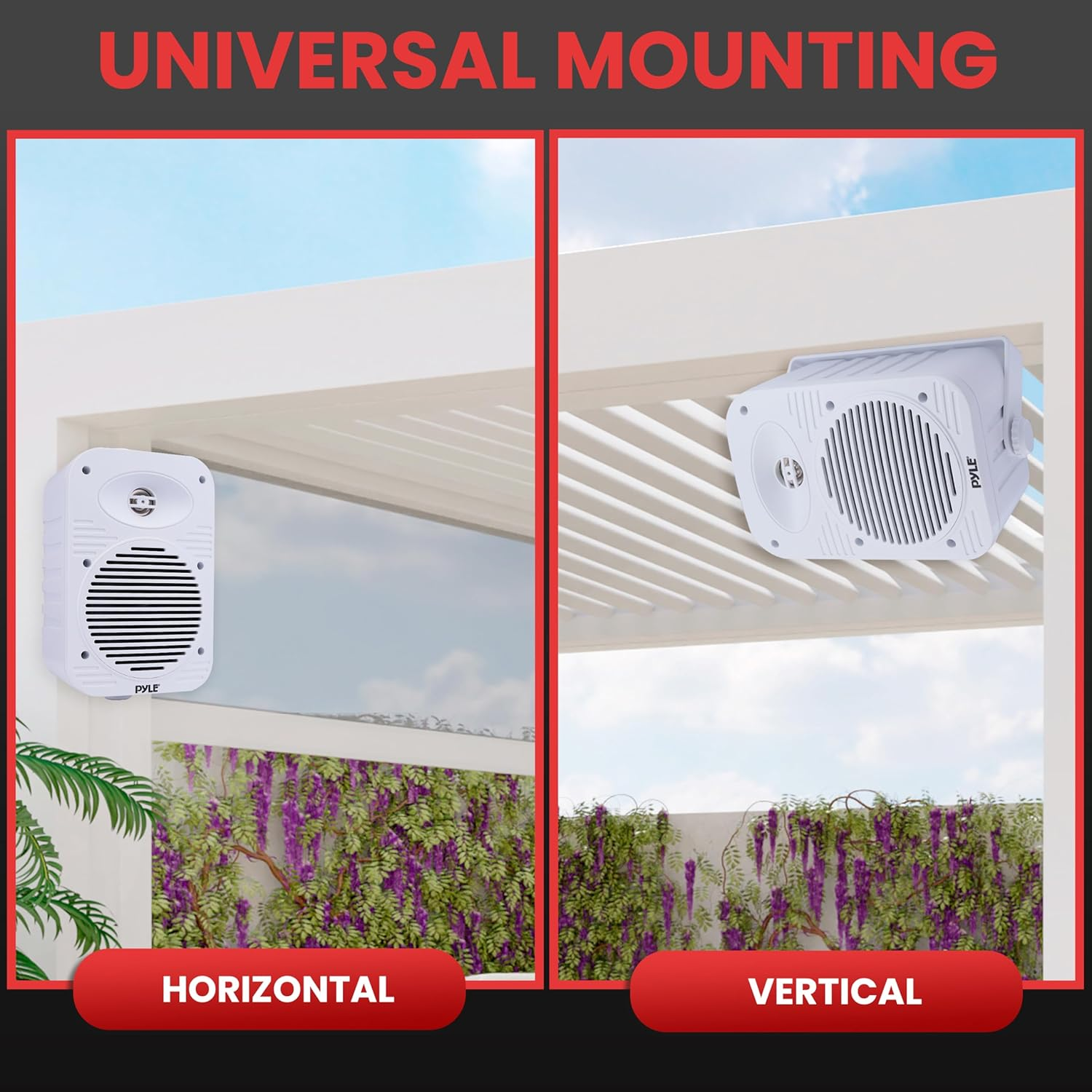 Pyle Indoor/Outdoor Speaker Pair – 500W Dual Waterproof 5.25” 2-Way Full-Range Speaker System with 1/2” High-Compliance Polymer Tweeter – Ideal for Home, Boat, Marine, Deck, Patio, or Poolside Use (White)