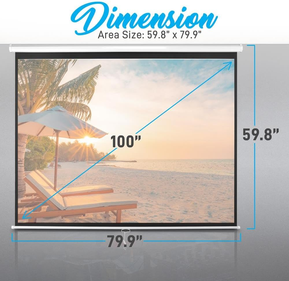 Pyle PRJSM1006 Universal 100-Inch Roll-Down Pull-Down Manual Projection Screen (59.8" x 79.9") Matte White