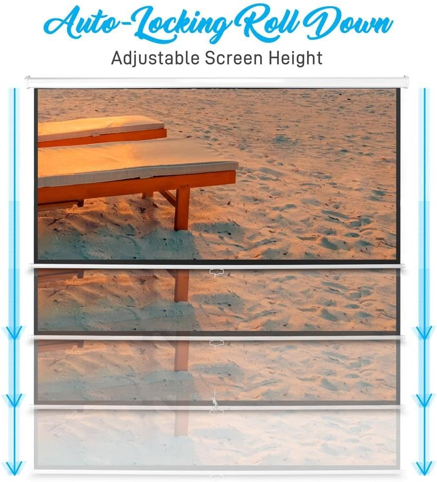 Pyle PRJSM1006 Universal 100-Inch Roll-Down Pull-Down Manual Projection Screen (59.8" x 79.9") Matte White