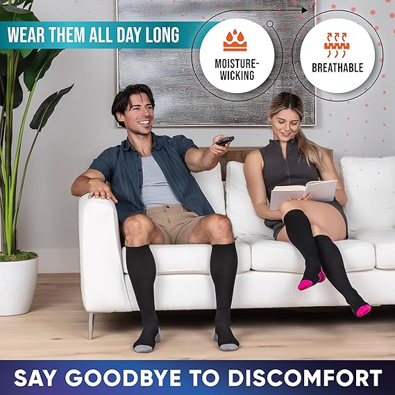 Compression Socks for Men and Women (20-30 mmHg) – Support for Travel, Nursing, Pregnancy, Shin Splints, Sports, and Daily Wear