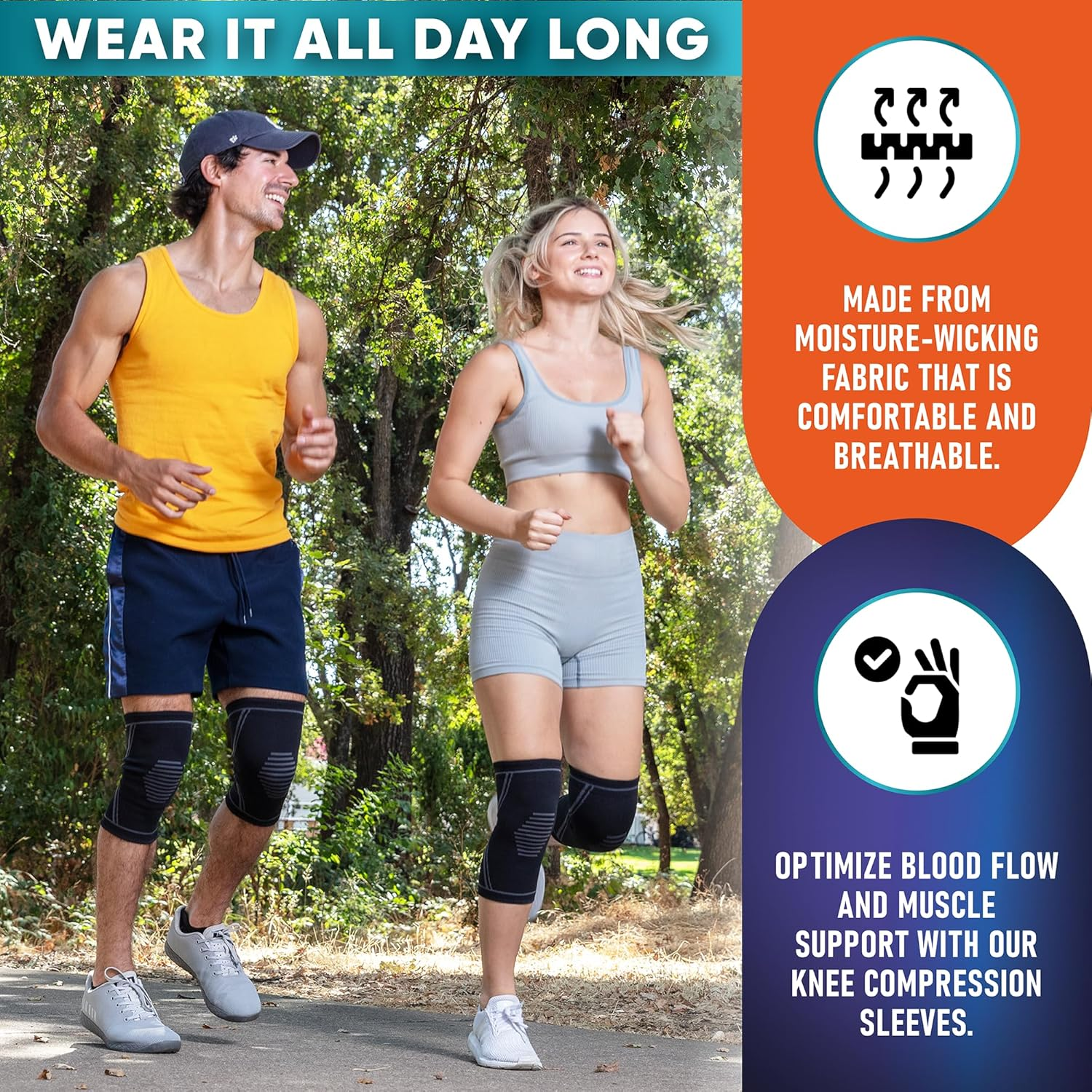 Knee Brace for Pain Relief – 2-Pack Compression Knee Sleeves for Men and Women – Support for Weightlifting, Gym, Sports, Volleyball, Meniscus Tears, ACL, and Arthritis