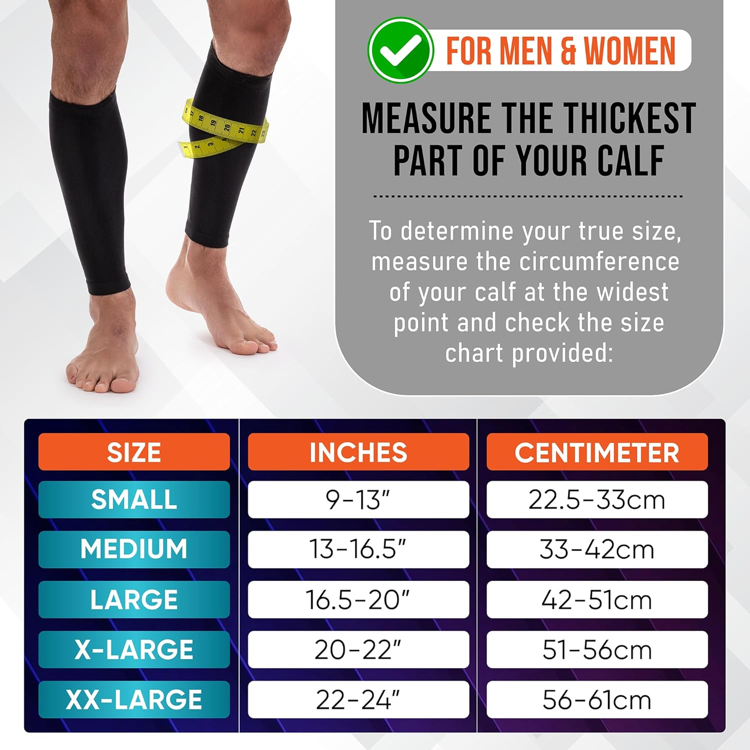 Calf Compression Sleeves for Men and Women – 1 Pair Footless Compression Socks for Varicose Veins, Nursing, Pregnancy, and Running – Leg Sleeves for Shin Splints, Pain Relief, and Swelling