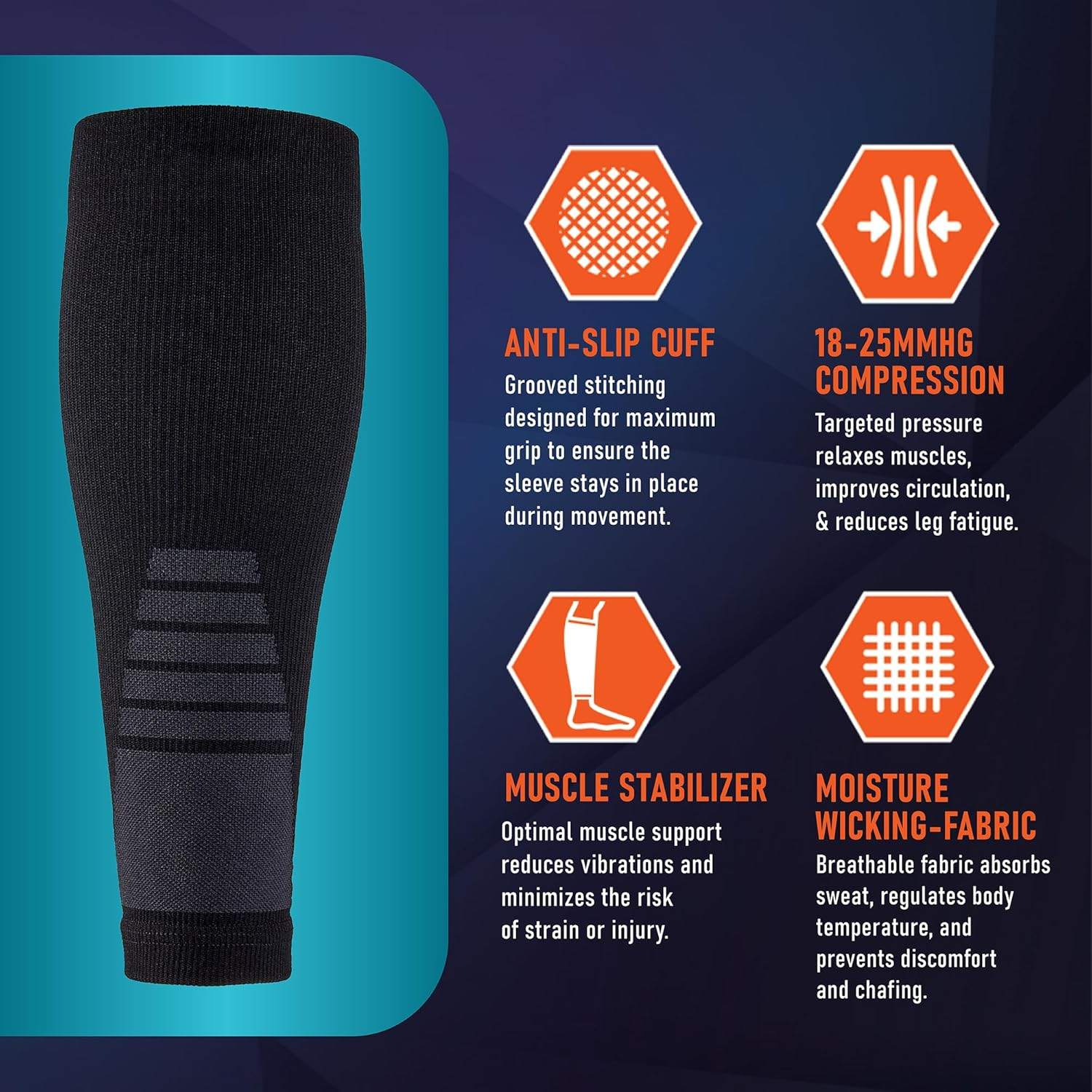 Calf Compression Sleeves for Men and Women – 1 Pair Footless Compression Socks for Varicose Veins, Nursing, Pregnancy, and Running – Leg Sleeves for Shin Splints, Pain Relief, and Swelling