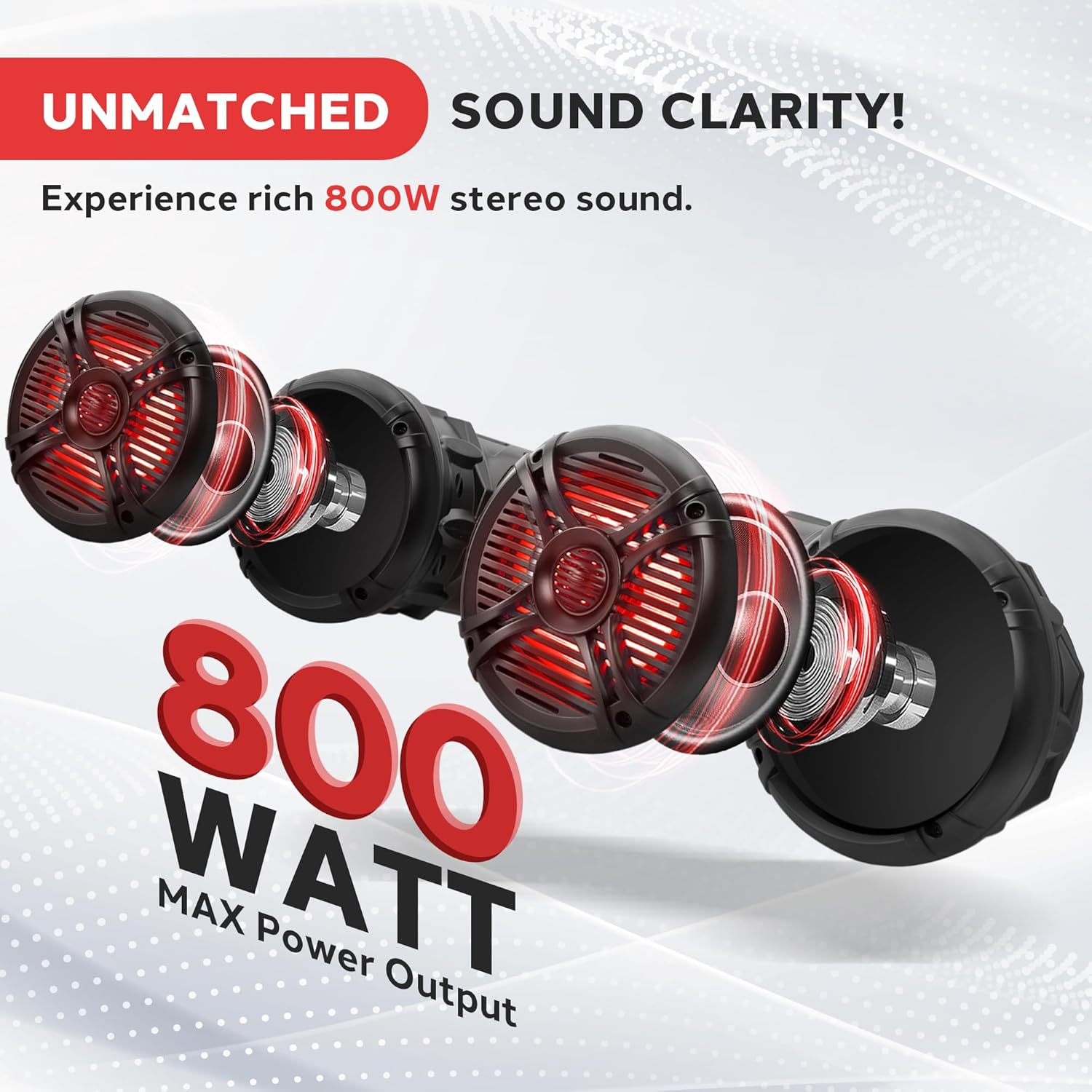 Pyle Marine ATV Powered Speakers – 4.0 Bluetooth, 800W, Color-Changing LED, IP44 Waterproof, 6.5” Dual Audio System for UTV, Golf Carts, Jetski, and Snowmobile – PLATV65BT.5