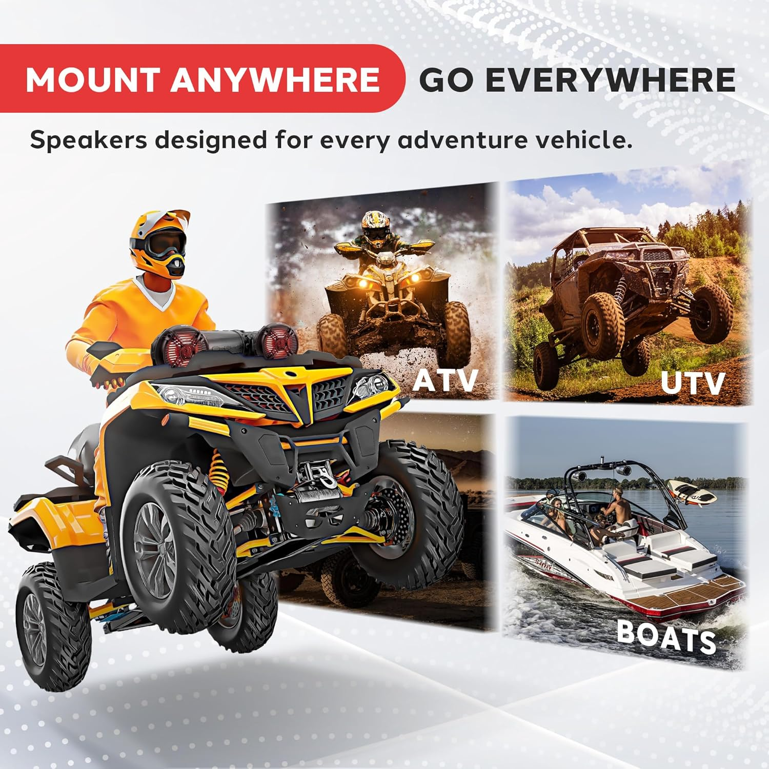 Pyle Marine ATV Powered Speakers – 4.0 Bluetooth, 800W, Color-Changing LED, IP44 Waterproof, 6.5” Dual Audio System for UTV, Golf Carts, Jetski, and Snowmobile – PLATV65BT.5
