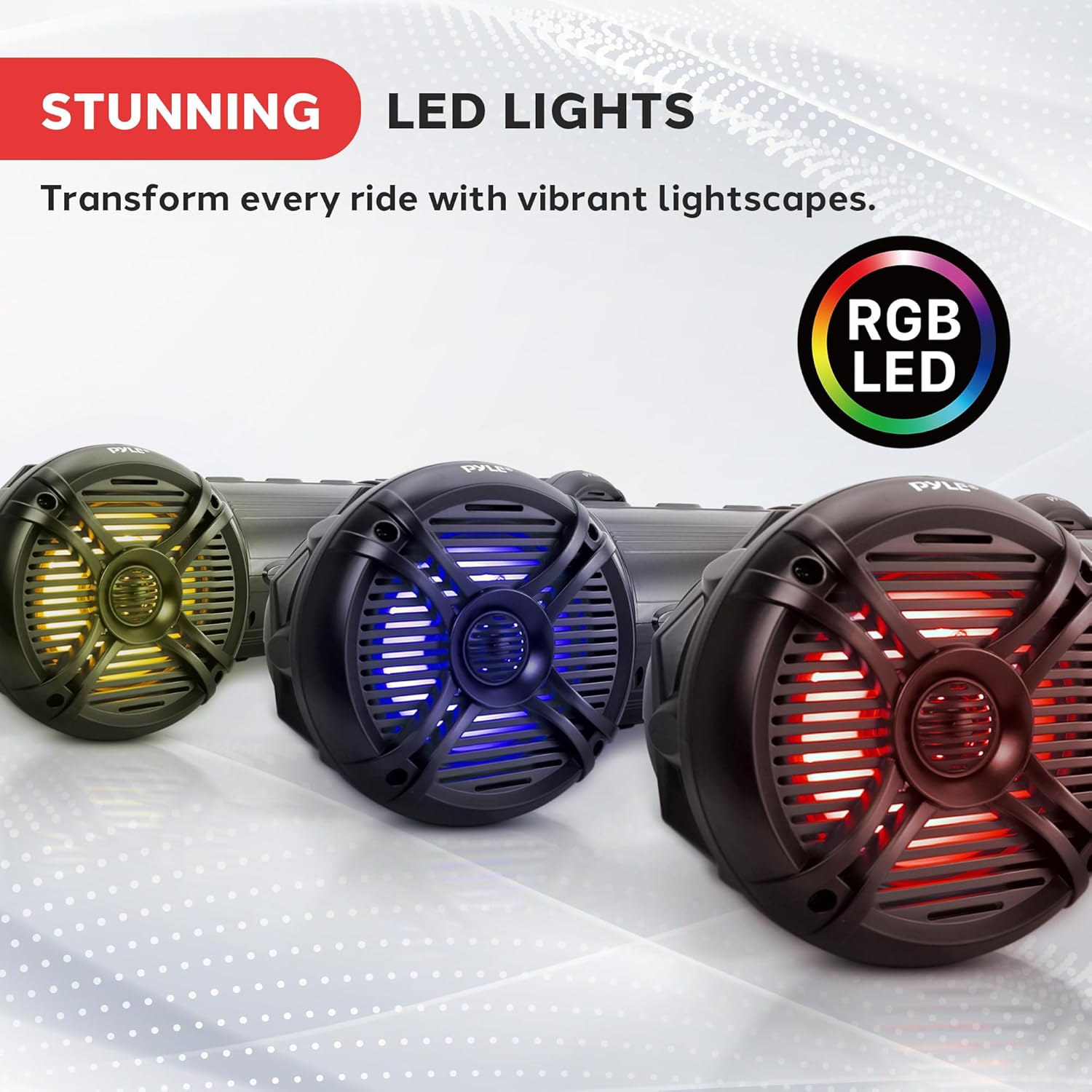 Pyle Marine ATV Powered Speakers – 4.0 Bluetooth, 800W, Color-Changing LED, IP44 Waterproof, 6.5” Dual Audio System for UTV, Golf Carts, Jetski, and Snowmobile – PLATV65BT.5