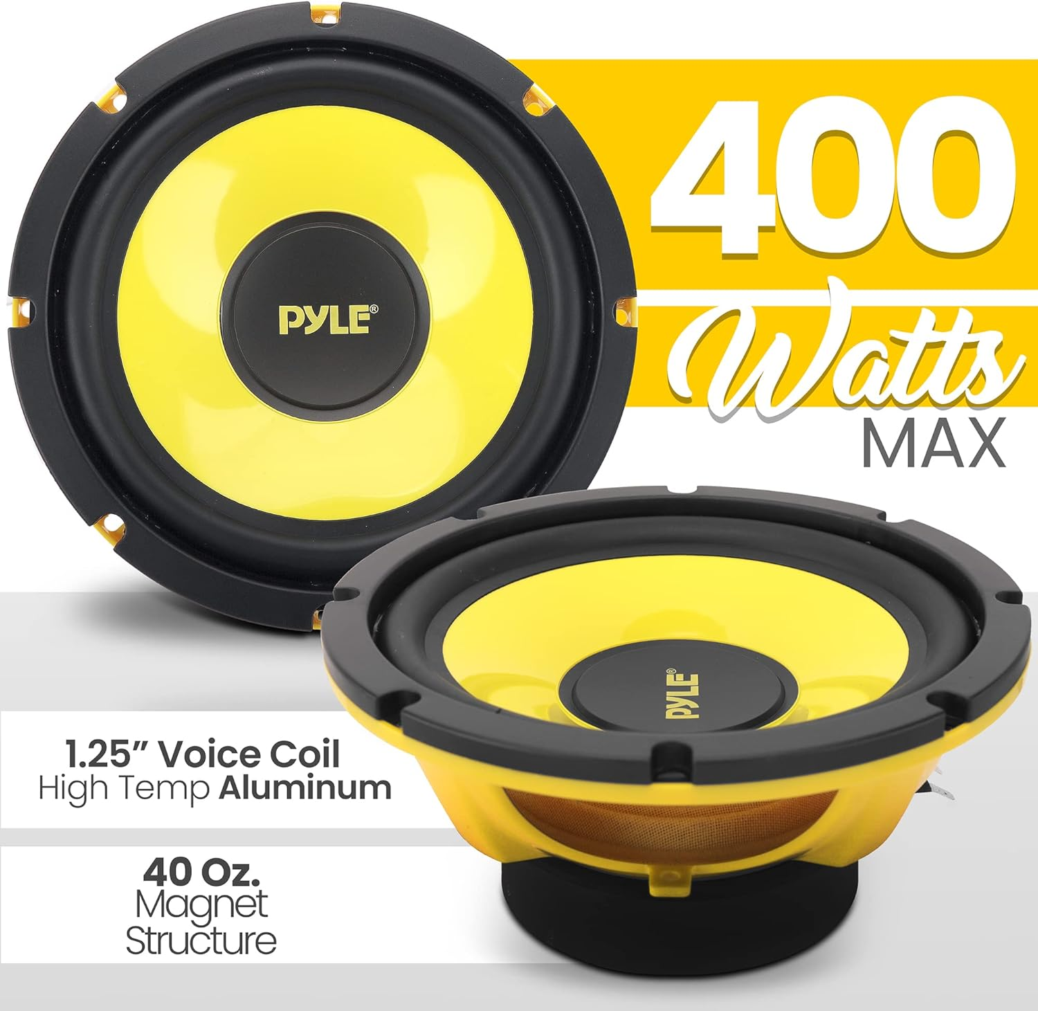 Pyle Car Midbass Speaker System – Pro 8-Inch 400W 4-Ohm Mid-Bass Component Poly Woofer for Car Stereo with 40 Oz Magnet, 50Hz-5kHz Frequency, 3.58” Mount Depth – PLG81