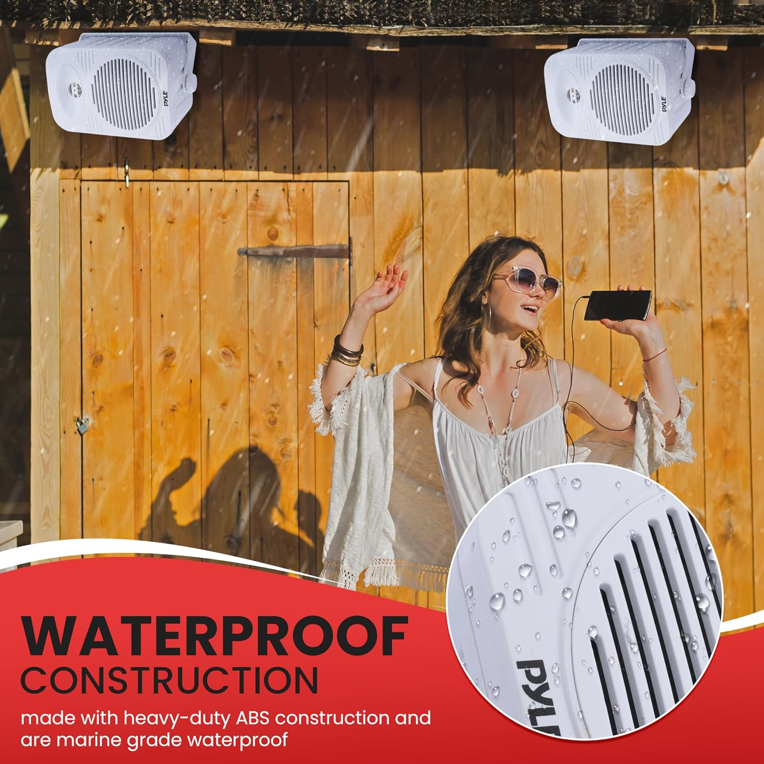 Pyle Outdoor Speakers – 300W Waterproof Marine-Grade Speakers with Universal Mounting and Heavy-Duty ABS Construction for Home, Boat, Deck, or Pool – White