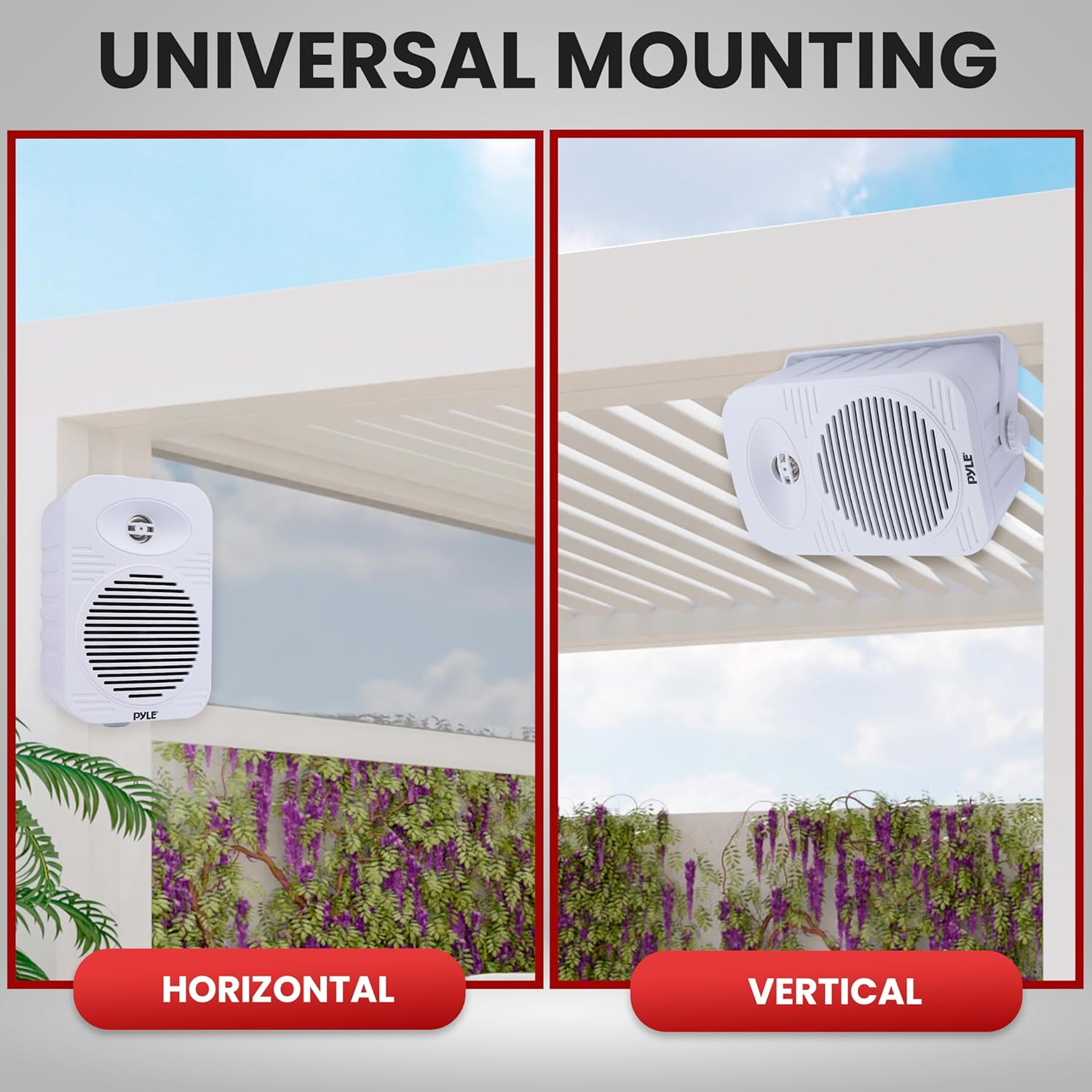 Pyle Outdoor Speakers – 300W Waterproof Marine-Grade Speakers with Universal Mounting and Heavy-Duty ABS Construction for Home, Boat, Deck, or Pool – White