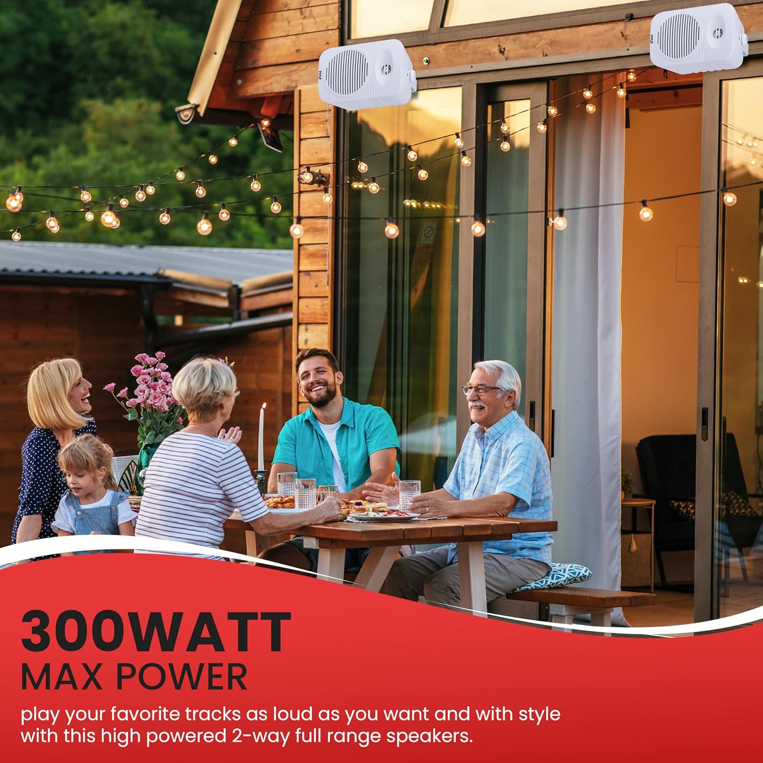 Pyle Outdoor Speakers – 300W Waterproof Marine-Grade Speakers with Universal Mounting and Heavy-Duty ABS Construction for Home, Boat, Deck, or Pool – White
