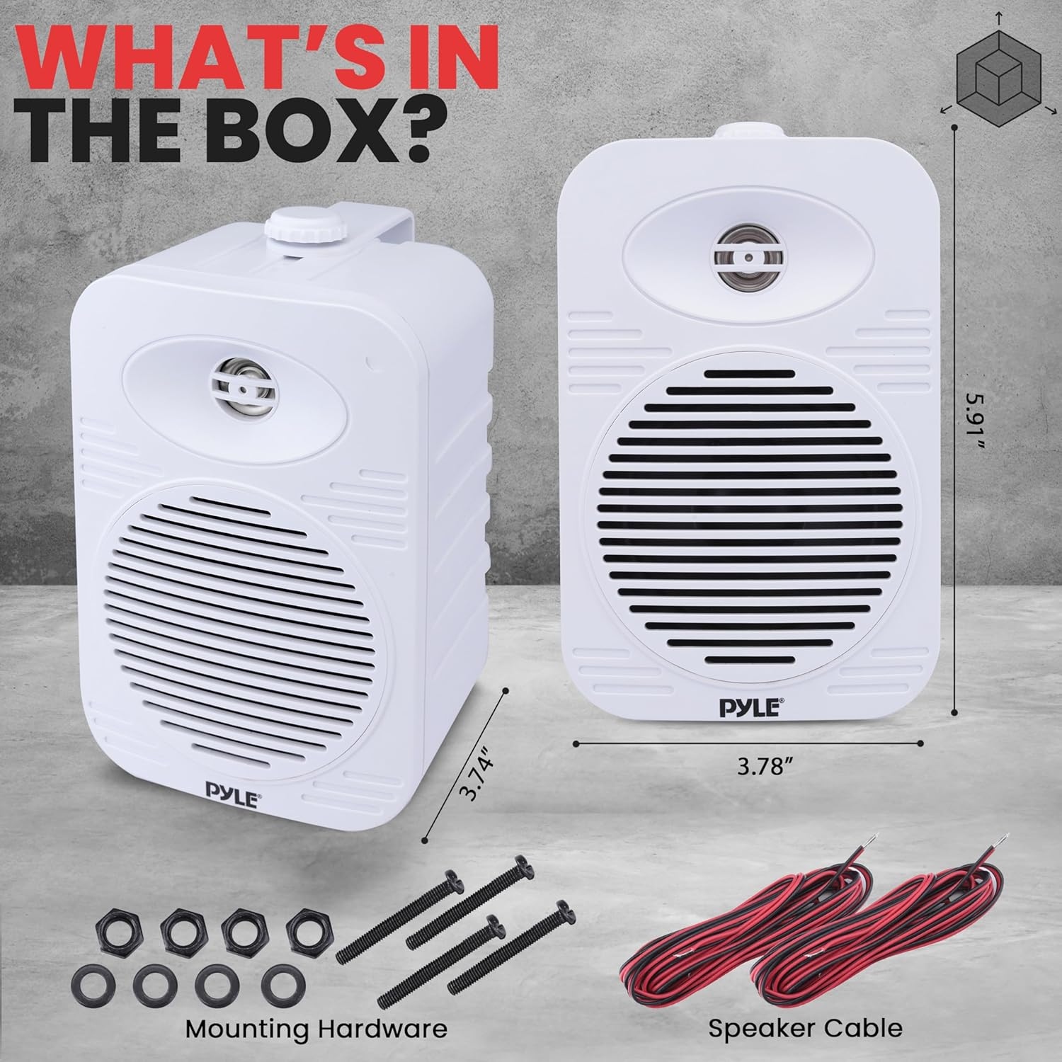 Pyle Outdoor Speakers – 300W Waterproof Marine-Grade Speakers with Universal Mounting and Heavy-Duty ABS Construction for Home, Boat, Deck, or Pool – White