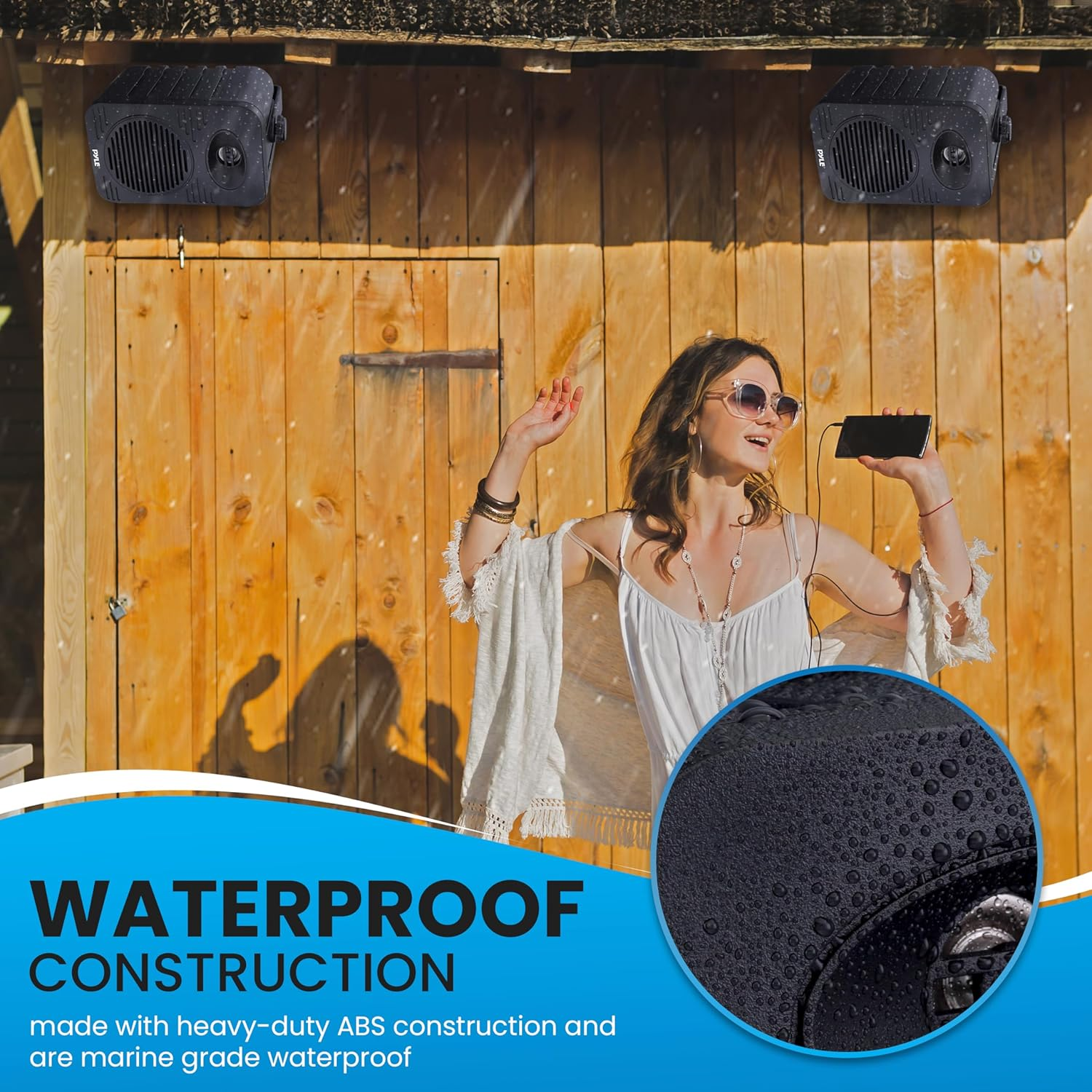 Pyle Indoor Outdoor Speakers Pair – 300W Dual Waterproof 4” 2-Way Full Range Speaker System with 1/2” High Compliance Polymer Tweeter for Home, Boat, Marine, Deck, Patio, or Poolside – Black