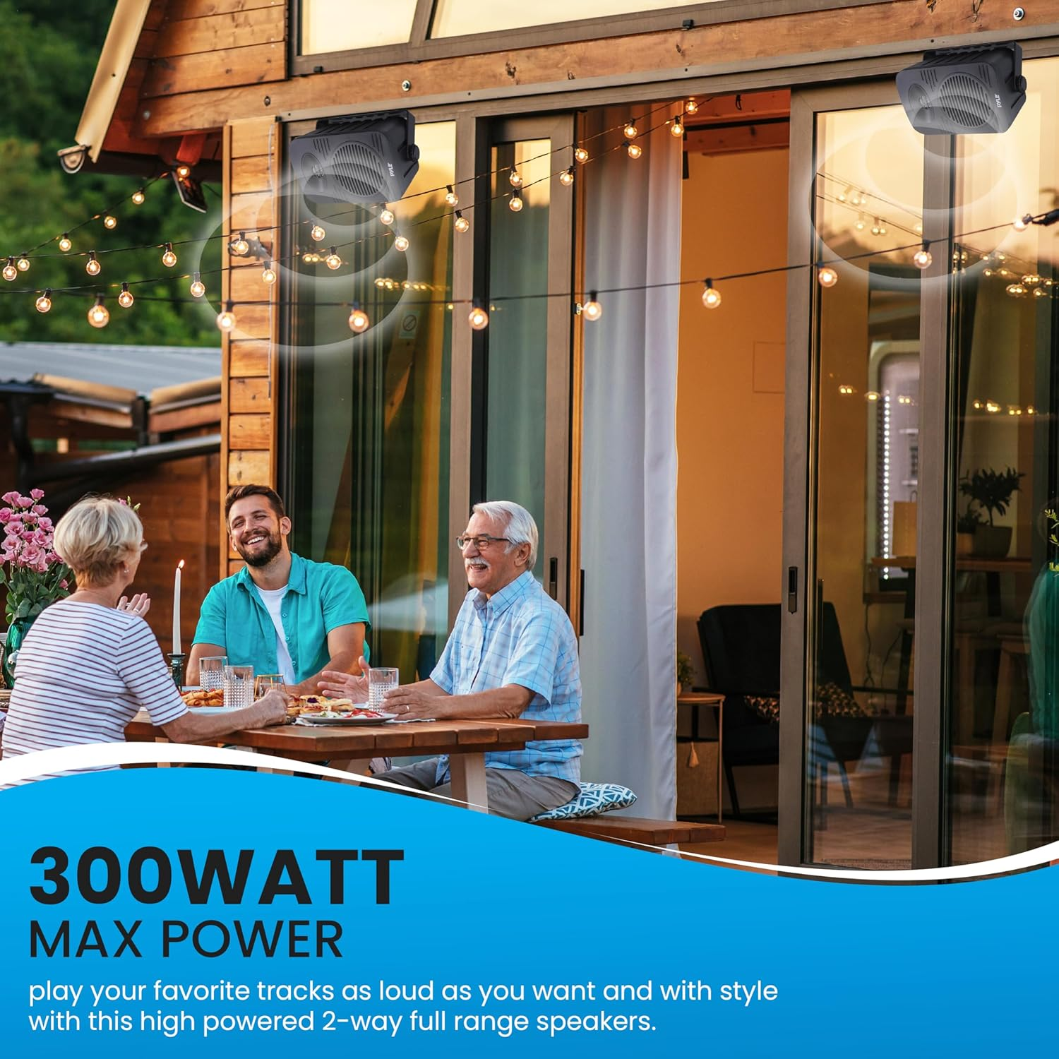 Pyle Indoor Outdoor Speakers Pair – 300W Dual Waterproof 4” 2-Way Full Range Speaker System with 1/2” High Compliance Polymer Tweeter for Home, Boat, Marine, Deck, Patio, or Poolside – Black