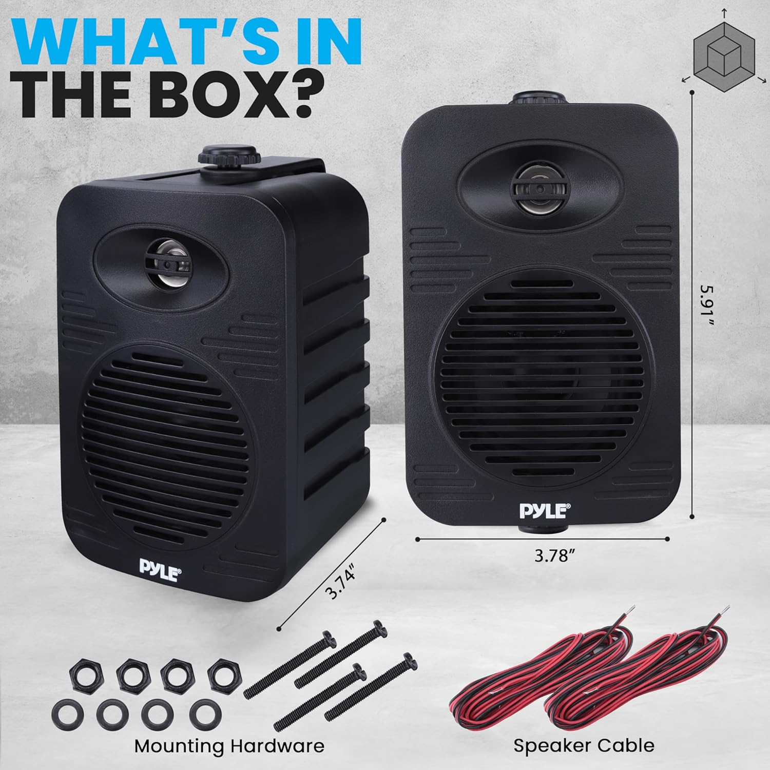 Pyle Indoor Outdoor Speakers Pair – 300W Dual Waterproof 4” 2-Way Full Range Speaker System with 1/2” High Compliance Polymer Tweeter for Home, Boat, Marine, Deck, Patio, or Poolside – Black