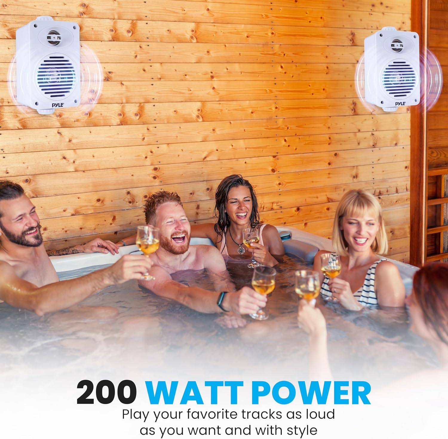 Pyle Indoor Outdoor Speakers Pair – 300W Waterproof 4” 2-Way Full Range Speaker System with 1/2” High Compliance Polymer Tweeter for Home, Boat, Marine, Deck, Patio, or Poolside – Black