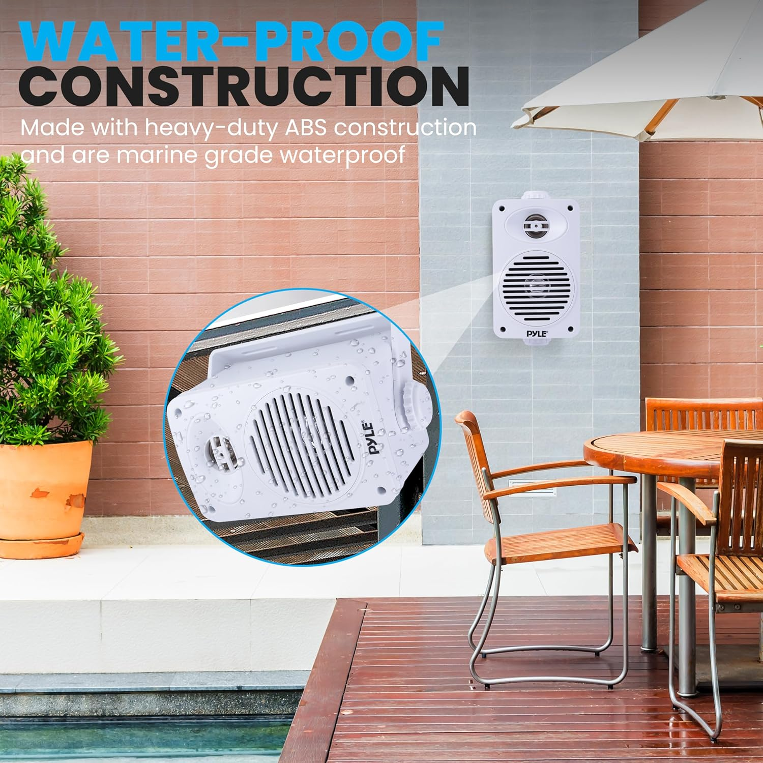 Pyle Indoor Outdoor Speakers Pair – 300W Waterproof 4” 2-Way Full Range Speaker System with 1/2” High Compliance Polymer Tweeter for Home, Boat, Marine, Deck, Patio, or Poolside – Black