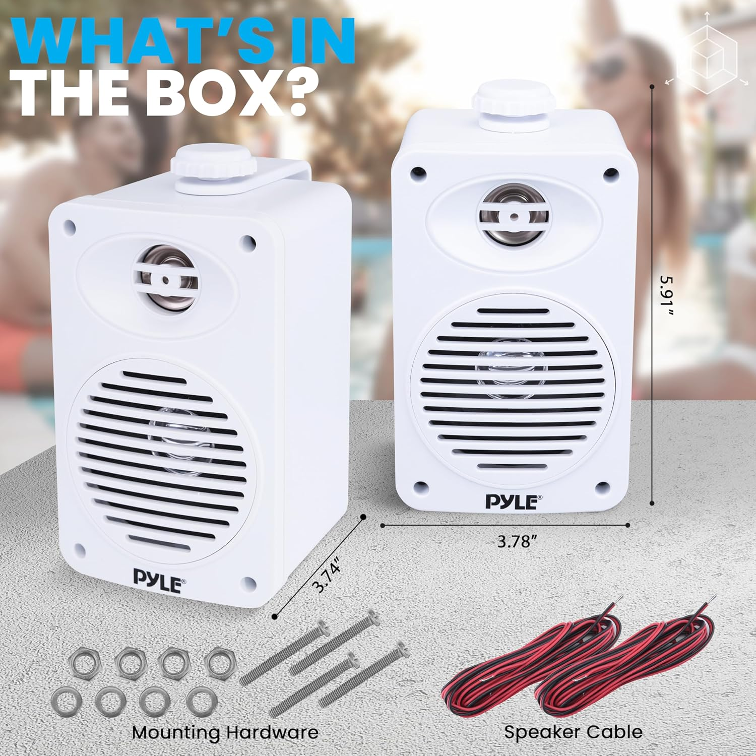 Pyle Indoor Outdoor Speakers Pair – 300W Waterproof 4” 2-Way Full Range Speaker System with 1/2” High Compliance Polymer Tweeter for Home, Boat, Marine, Deck, Patio, or Poolside – Black