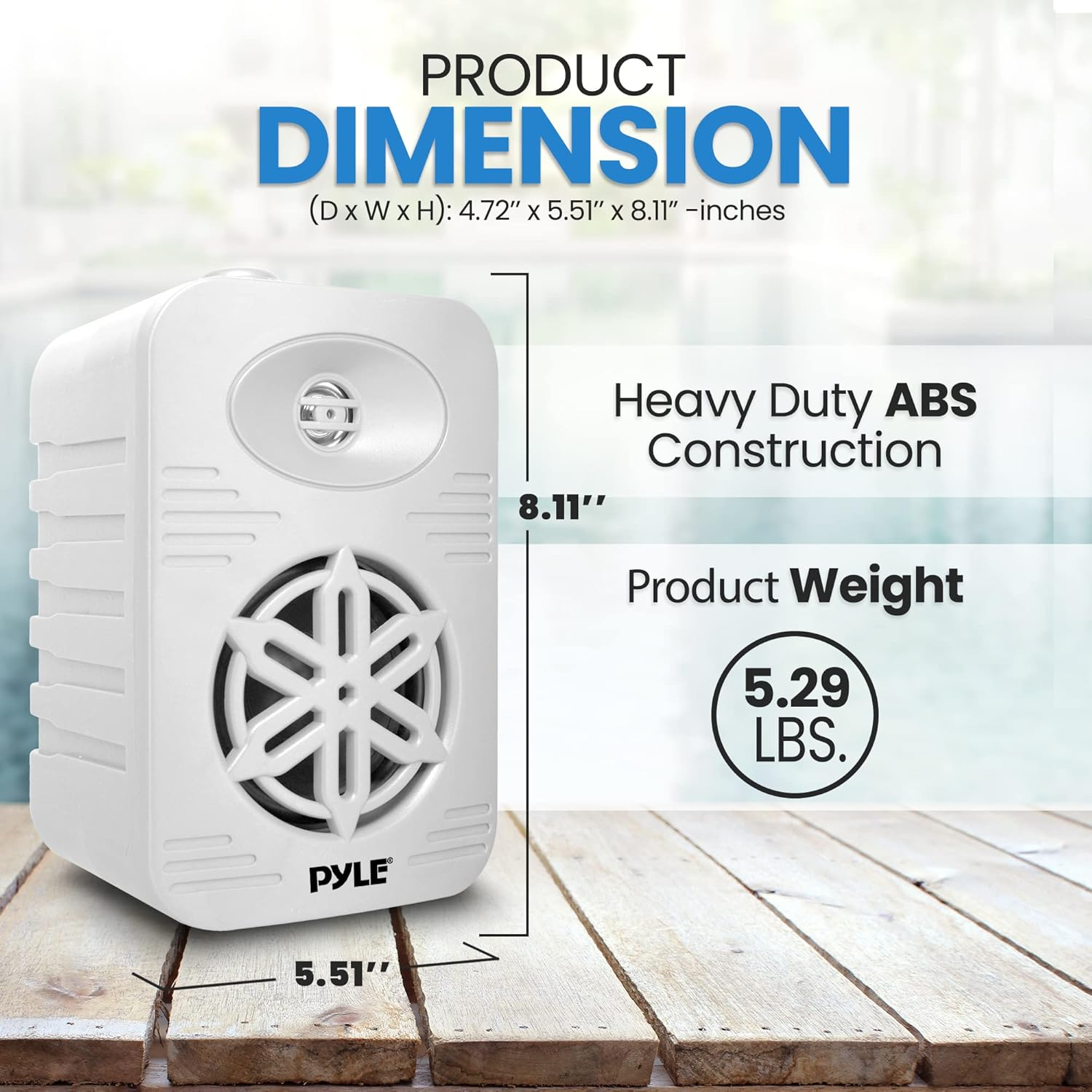 PyleUSA Indoor Outdoor Speakers Pair – 300W Dual Waterproof 4” 2-Way Full Range Speaker System with 1/2” High Compliance Polymer Tweeter for Home, Boat, Deck, Patio, or Poolside – White – PDWR45WT