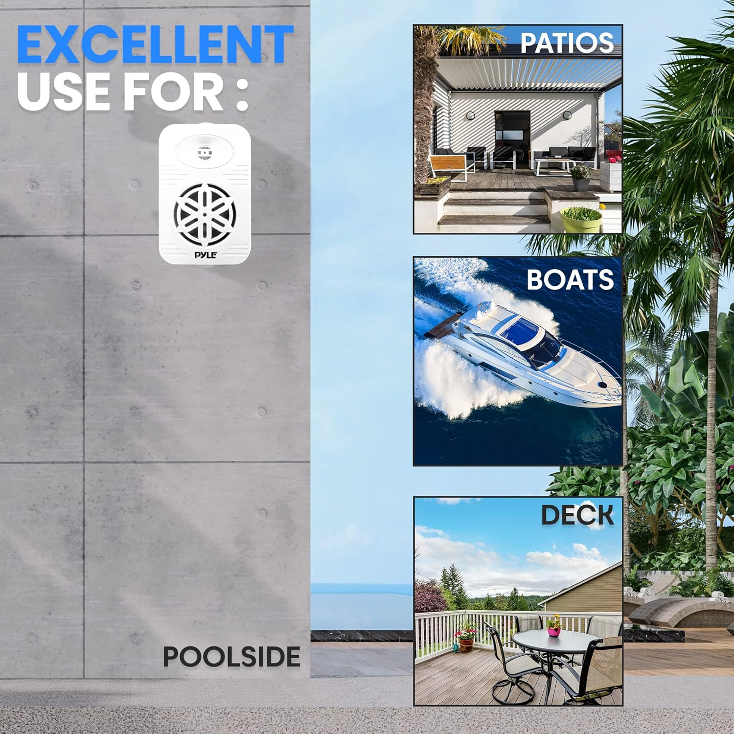 PyleUSA Indoor Outdoor Speakers Pair – 300W Dual Waterproof 4” 2-Way Full Range Speaker System with 1/2” High Compliance Polymer Tweeter for Home, Boat, Deck, Patio, or Poolside – White – PDWR45WT