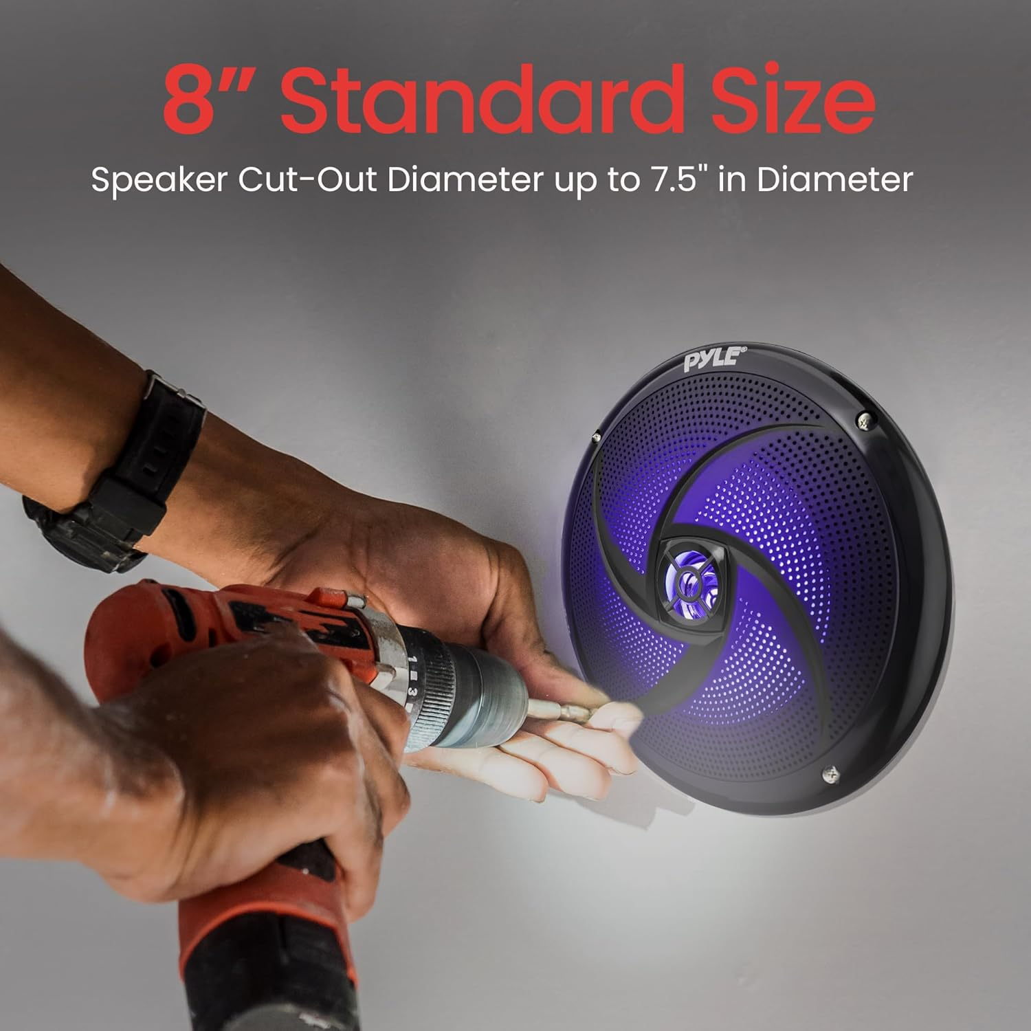 PyleUSA Dual 8” Marine Speakers – 2-Way Full Range Stereo Sound, 160W, Black with Blue LED Illumination and Water-Resistant Design