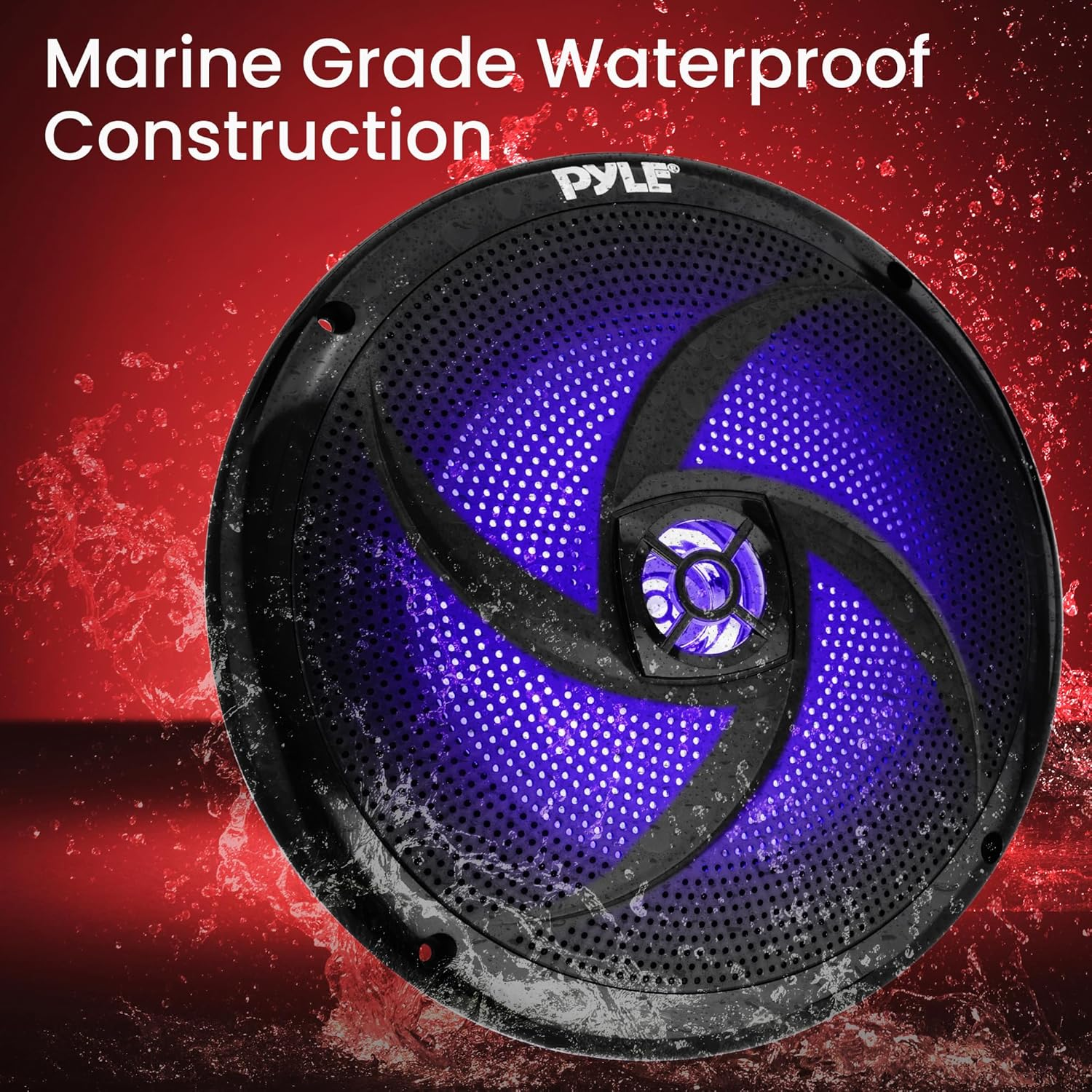 PyleUSA Dual 8” Marine Speakers – 2-Way Full Range Stereo Sound, 160W, Black with Blue LED Illumination and Water-Resistant Design