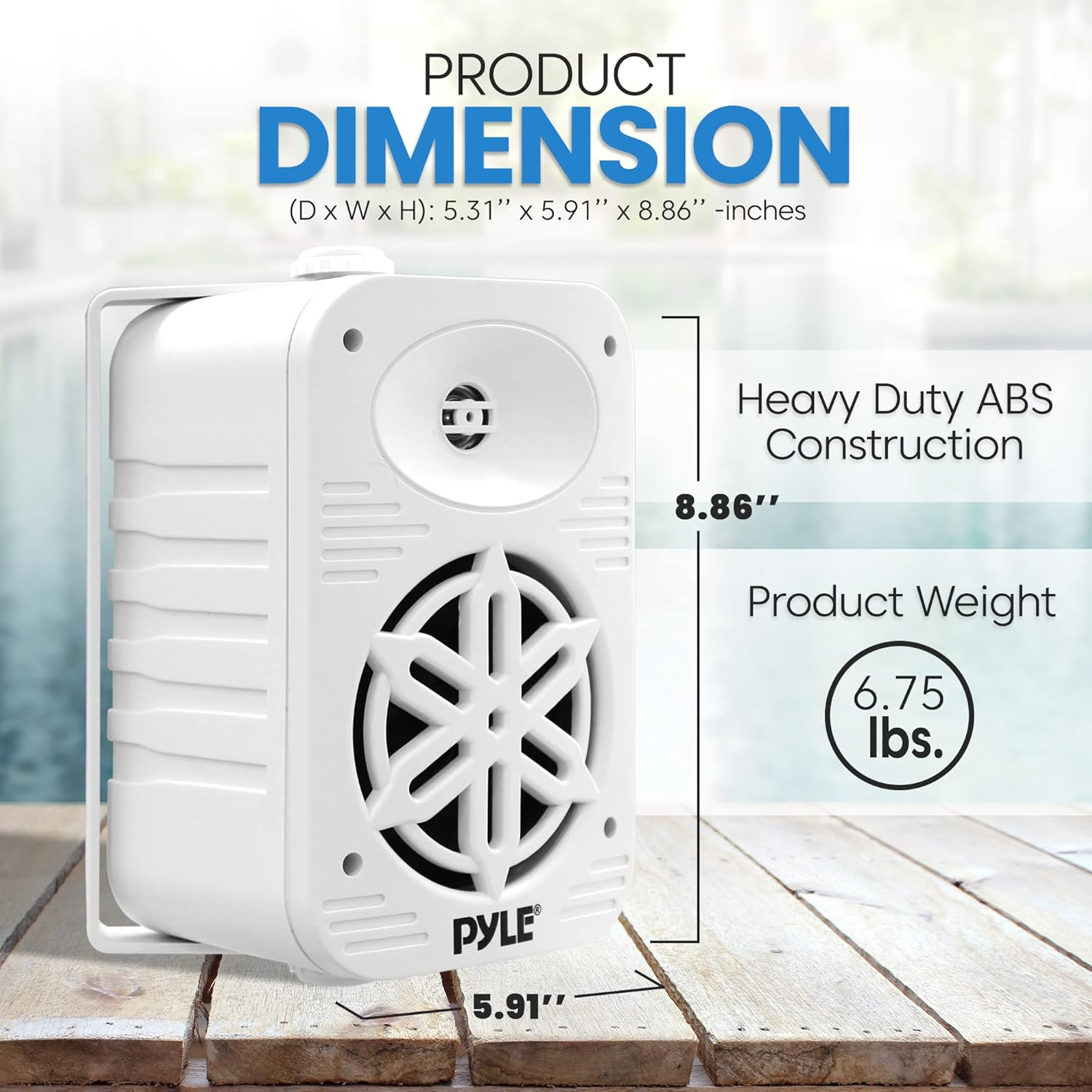 PyleUSA Indoor Outdoor Speakers Pair – 500W Waterproof 5.25” 2-Way Full Range Speaker System with 1/2” High Compliance Polymer Tweeter for Home, Boat, Marine, Deck, Patio, or Poolside – White – PDWR55WT