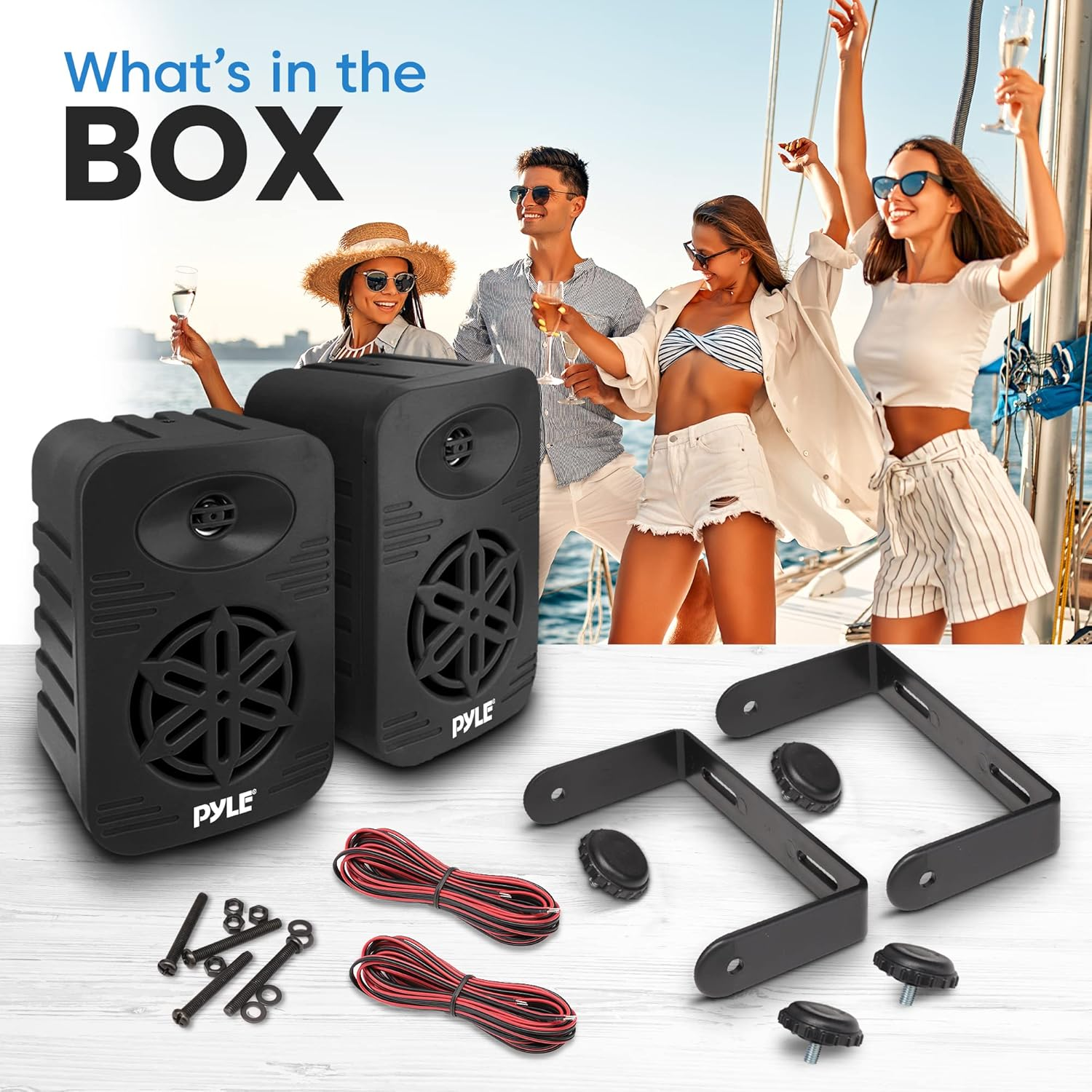 Pyle Indoor Outdoor Speakers Pair – 300W Waterproof Dual 4” 2-Way Full Range Speaker System with 1/2” High Compliance Polymer Tweeter for Home, Boat, Marine, Deck, Patio, or Poolside – PDWR45BK