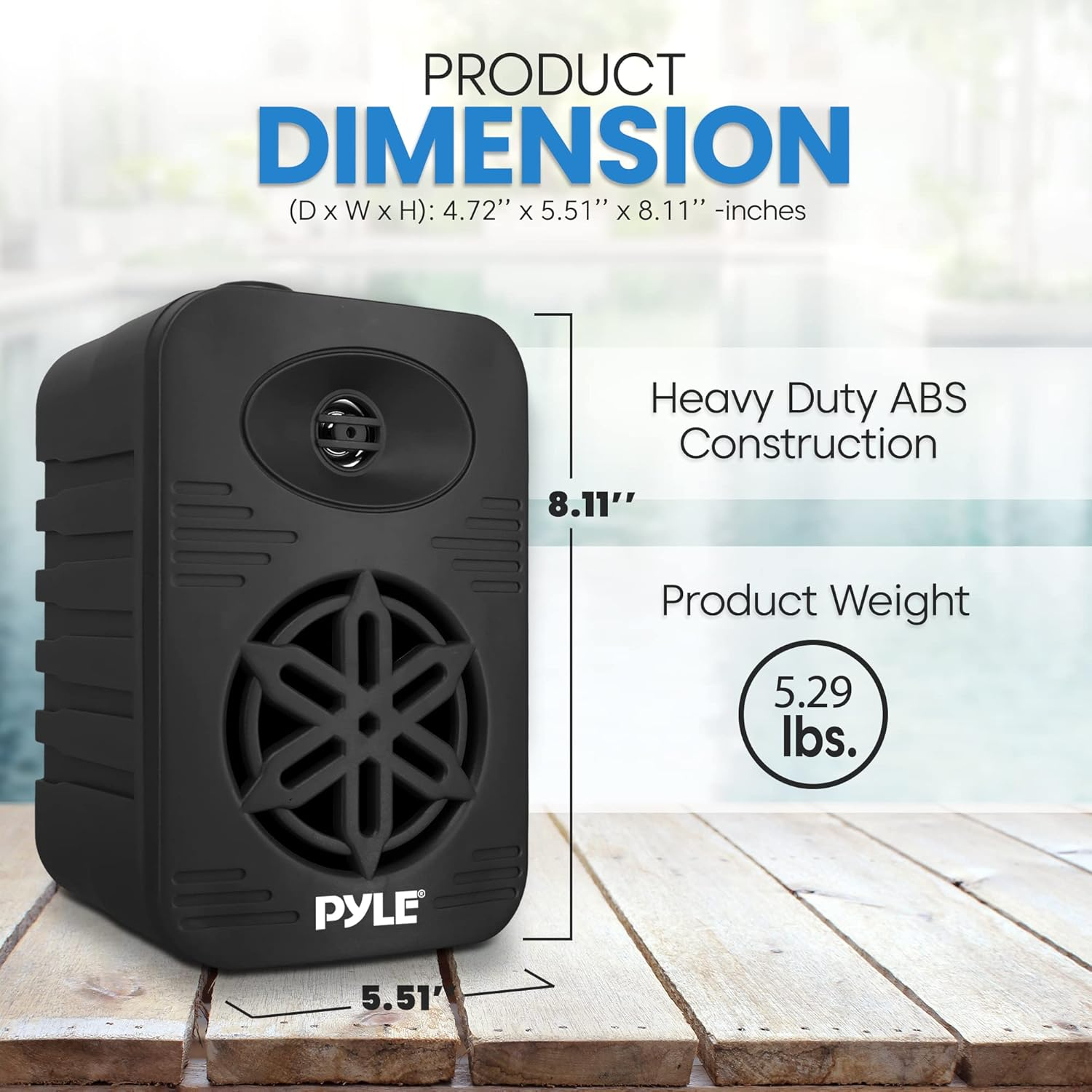 Pyle Indoor Outdoor Speakers Pair – 300W Waterproof Dual 4” 2-Way Full Range Speaker System with 1/2” High Compliance Polymer Tweeter for Home, Boat, Marine, Deck, Patio, or Poolside – PDWR45BK