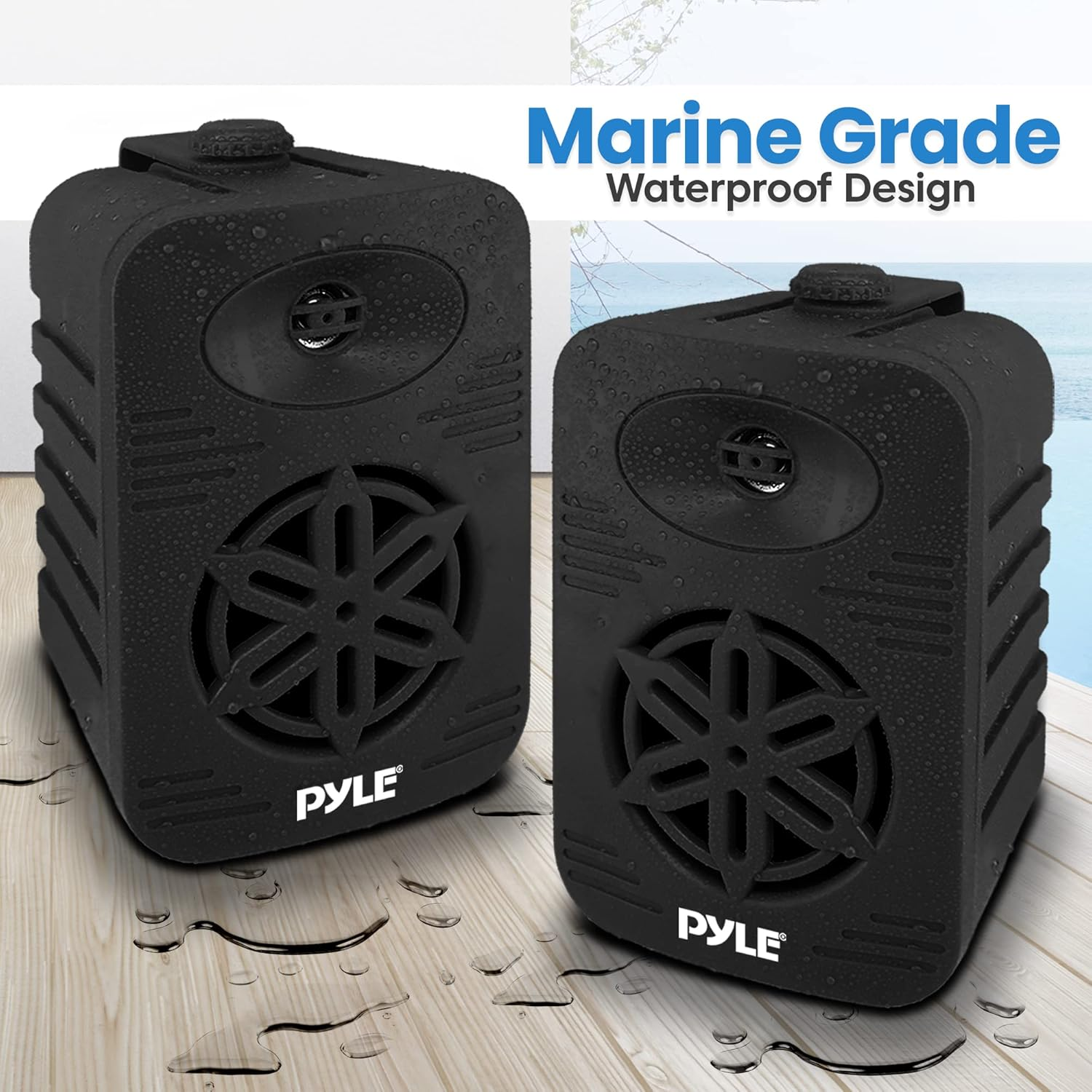 Pyle Indoor Outdoor Speakers Pair – 300W Waterproof Dual 4” 2-Way Full Range Speaker System with 1/2” High Compliance Polymer Tweeter for Home, Boat, Marine, Deck, Patio, or Poolside – PDWR45BK