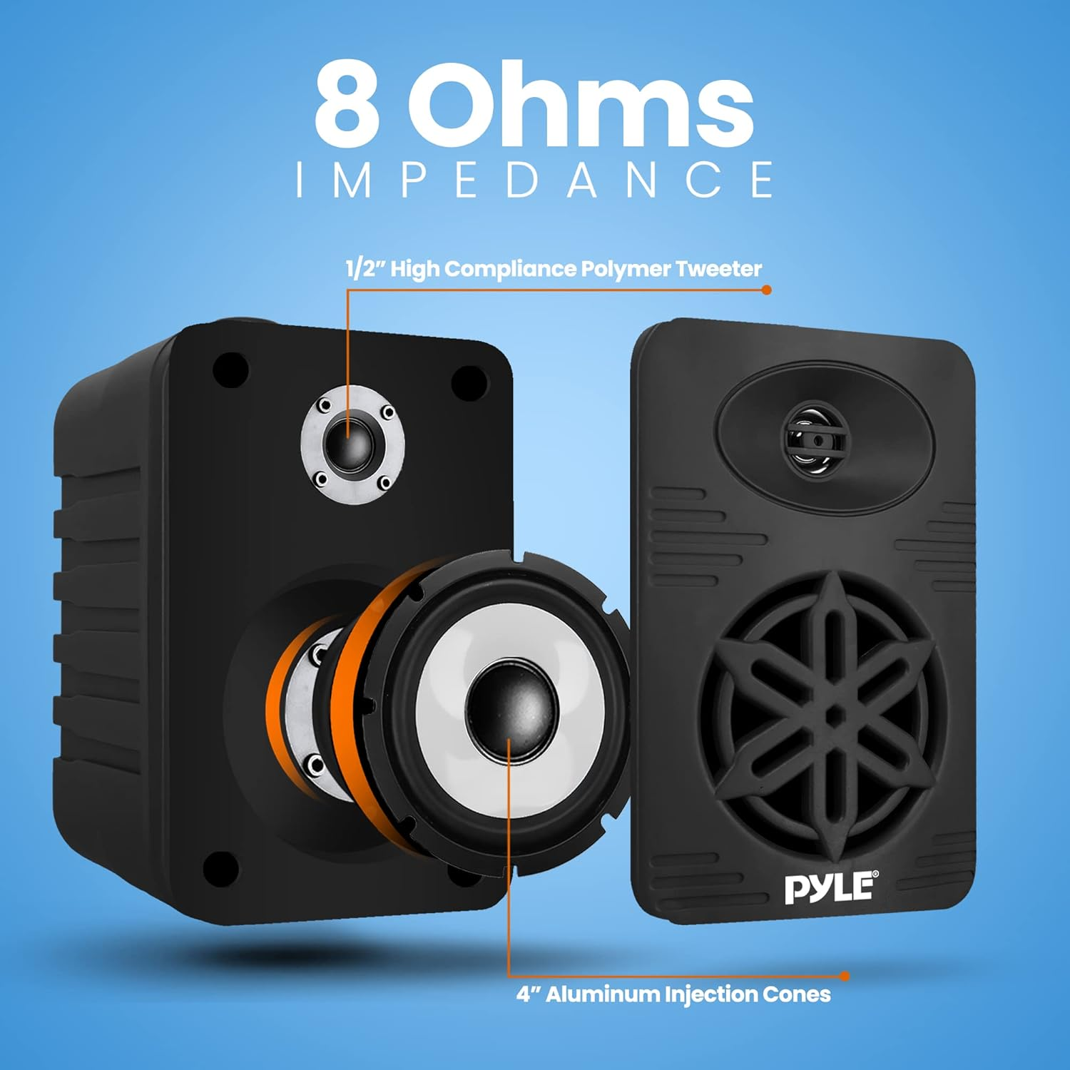 Pyle Indoor Outdoor Speakers Pair – 300W Waterproof Dual 4” 2-Way Full Range Speaker System with 1/2” High Compliance Polymer Tweeter for Home, Boat, Marine, Deck, Patio, or Poolside – PDWR45BK