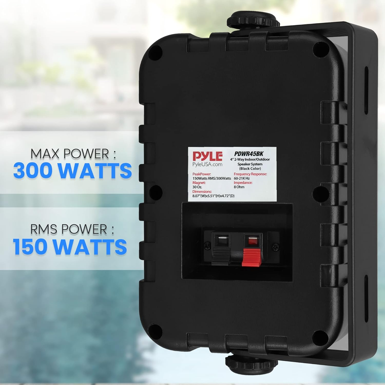 Pyle Indoor Outdoor Speakers Pair – 300W Waterproof Dual 4” 2-Way Full Range Speaker System with 1/2” High Compliance Polymer Tweeter for Home, Boat, Marine, Deck, Patio, or Poolside – PDWR45BK