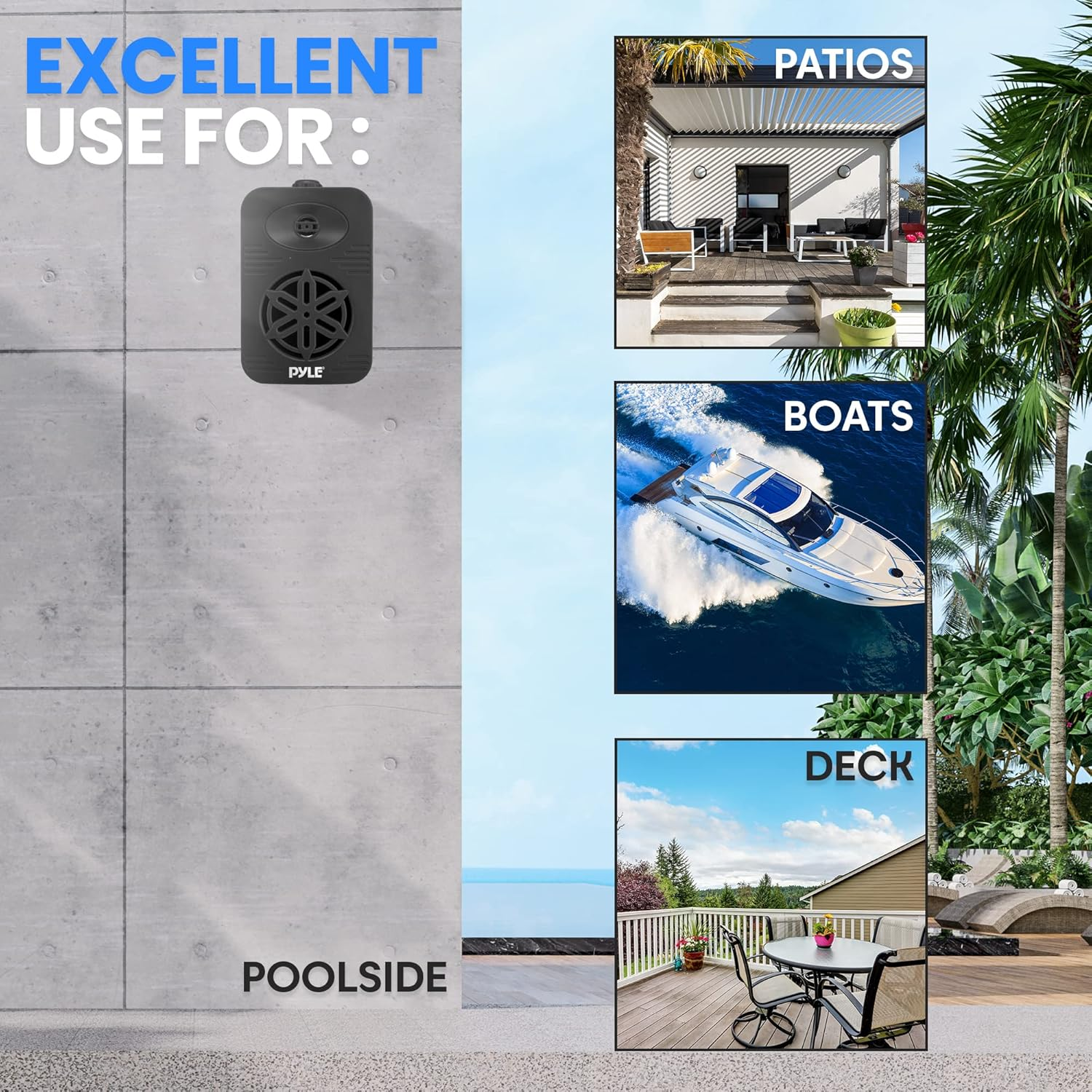 Pyle Indoor Outdoor Speakers Pair – 300W Waterproof Dual 4” 2-Way Full Range Speaker System with 1/2” High Compliance Polymer Tweeter for Home, Boat, Marine, Deck, Patio, or Poolside – PDWR45BK
