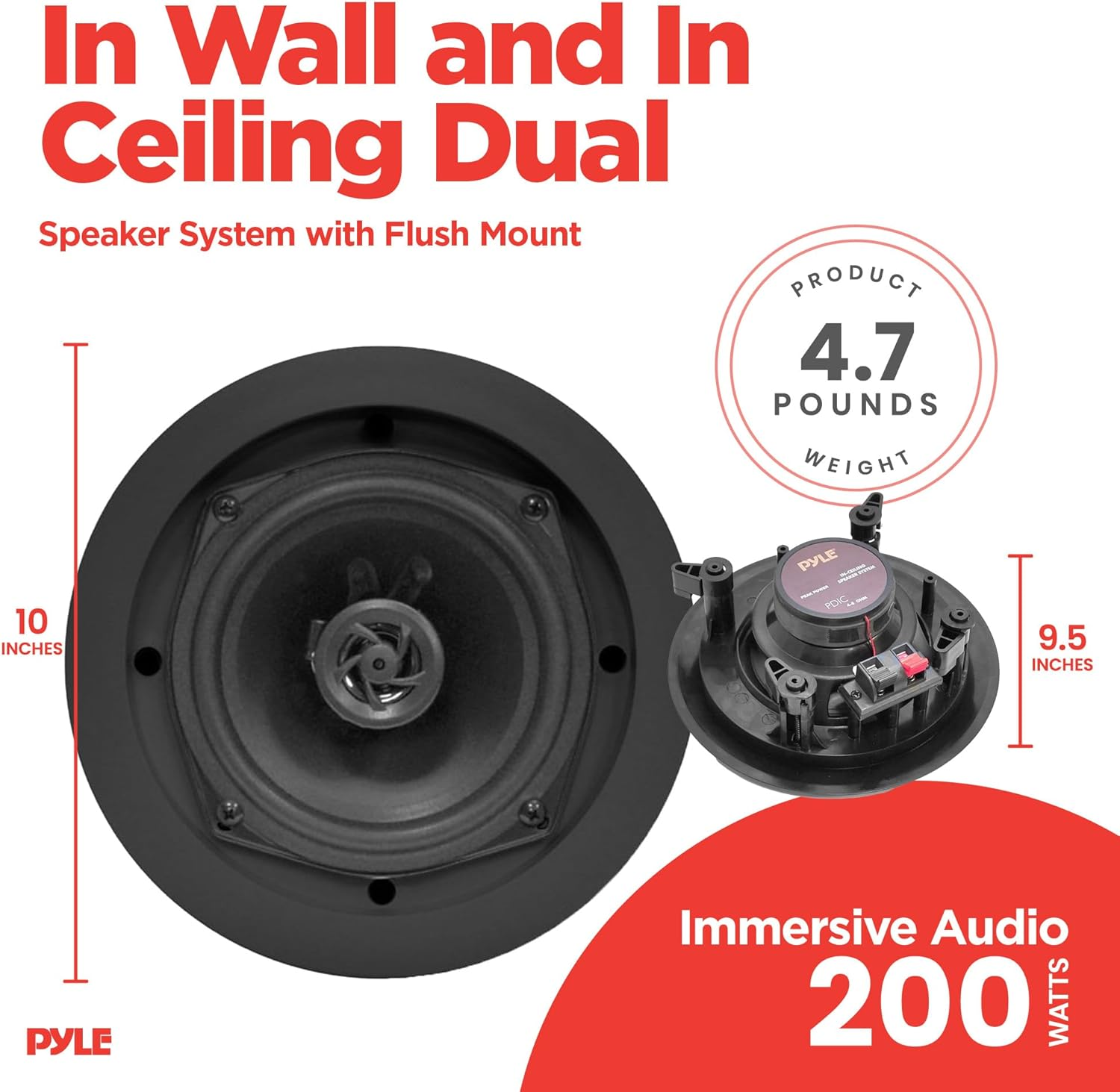 Pyle PDIC61RDBK In-Wall/In-Ceiling 6.5” Dual 2-Way Flush Mount Speaker System – Black Pair