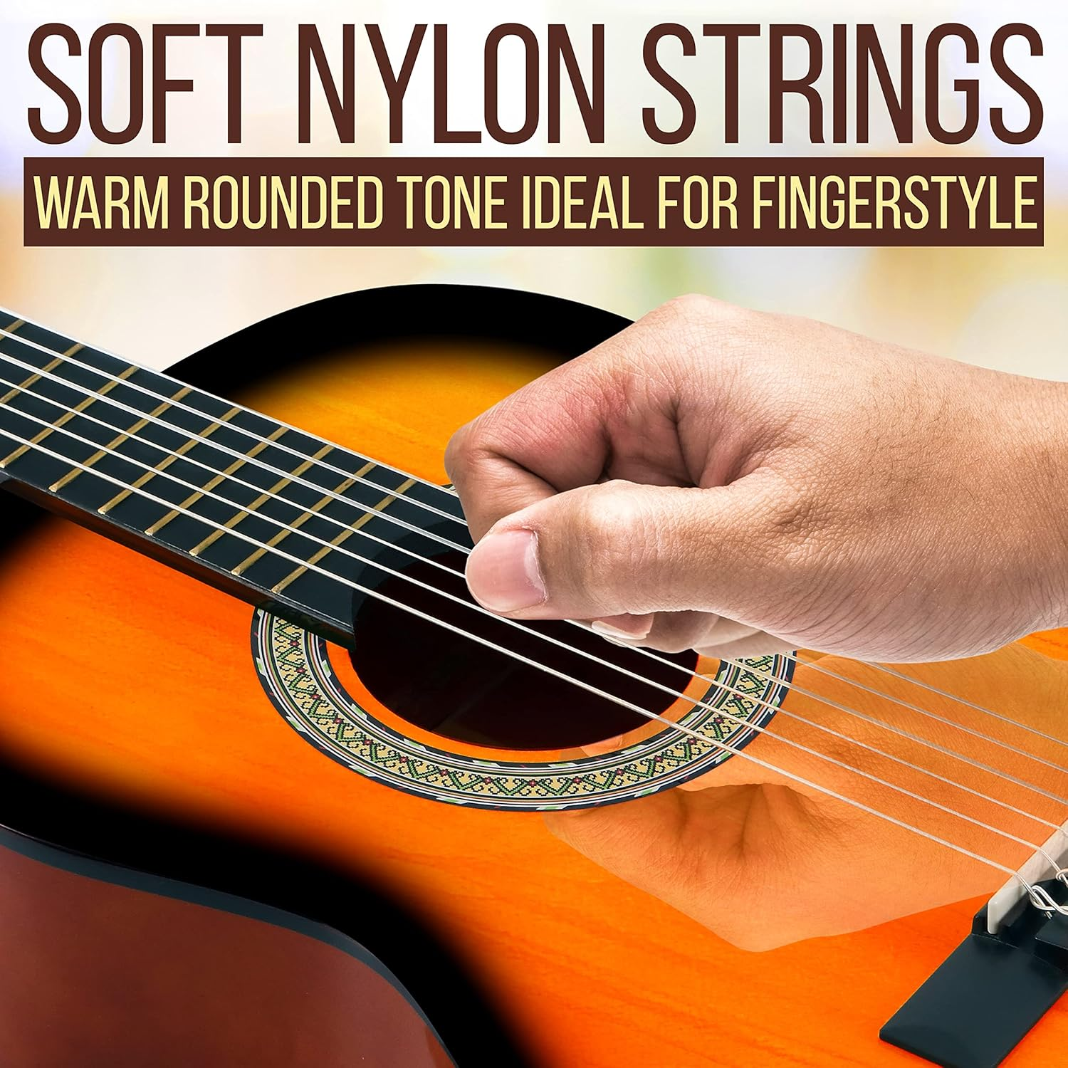 Pyle 36" 6-String Classical Guitar – 3/4 Size Scale with Digital Tuner and Accessory Kit, Sunburst Finish, Right-Handed – PGACLS82SUN.X9
