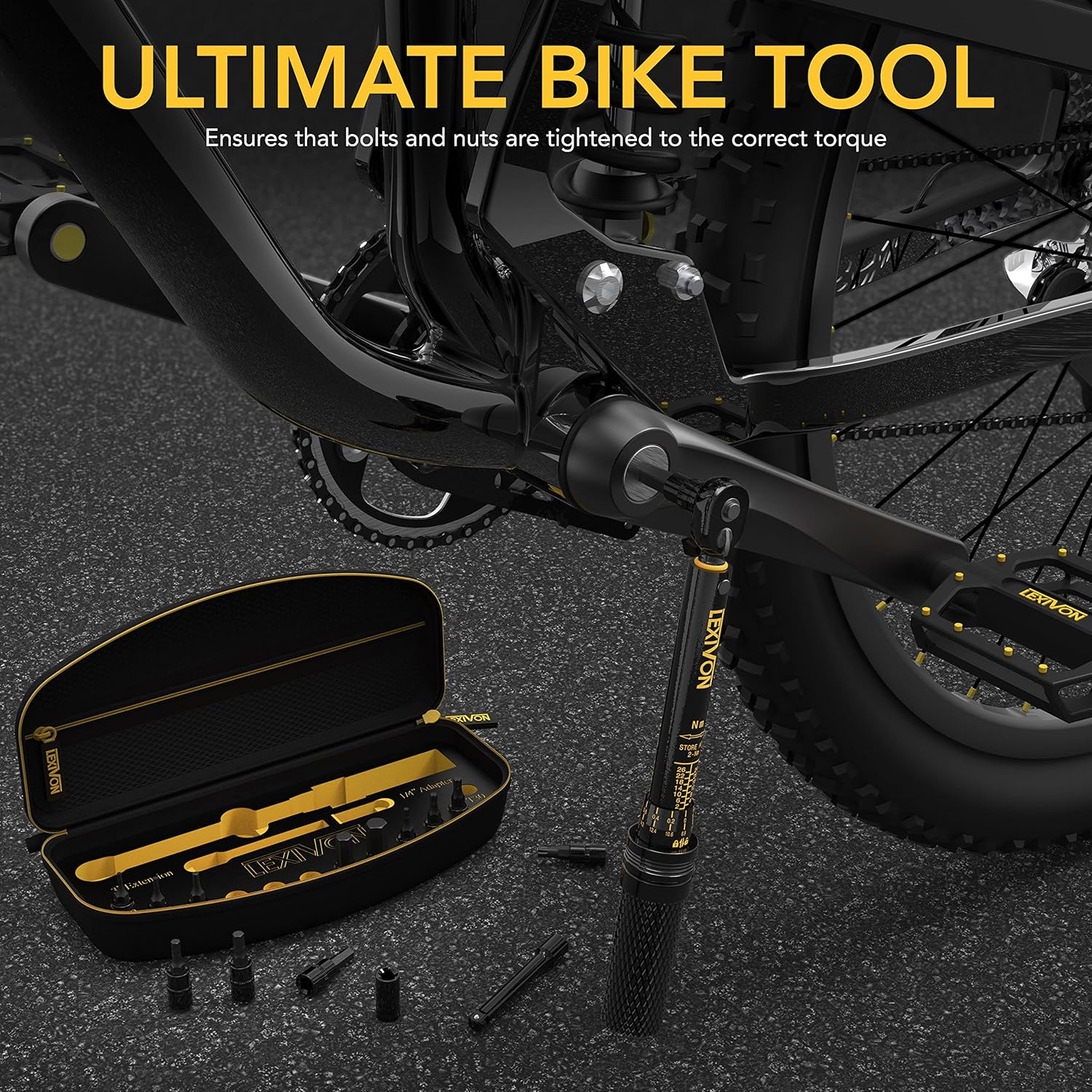 LEXIVON 1/4-Inch Drive Bike Torque Wrench Set – 15-Piece Kit with 72-Tooth Gear, Dual-Direction Click Type, Range 2–26 Nm / 17.7–230.1 in-lb – LX-191