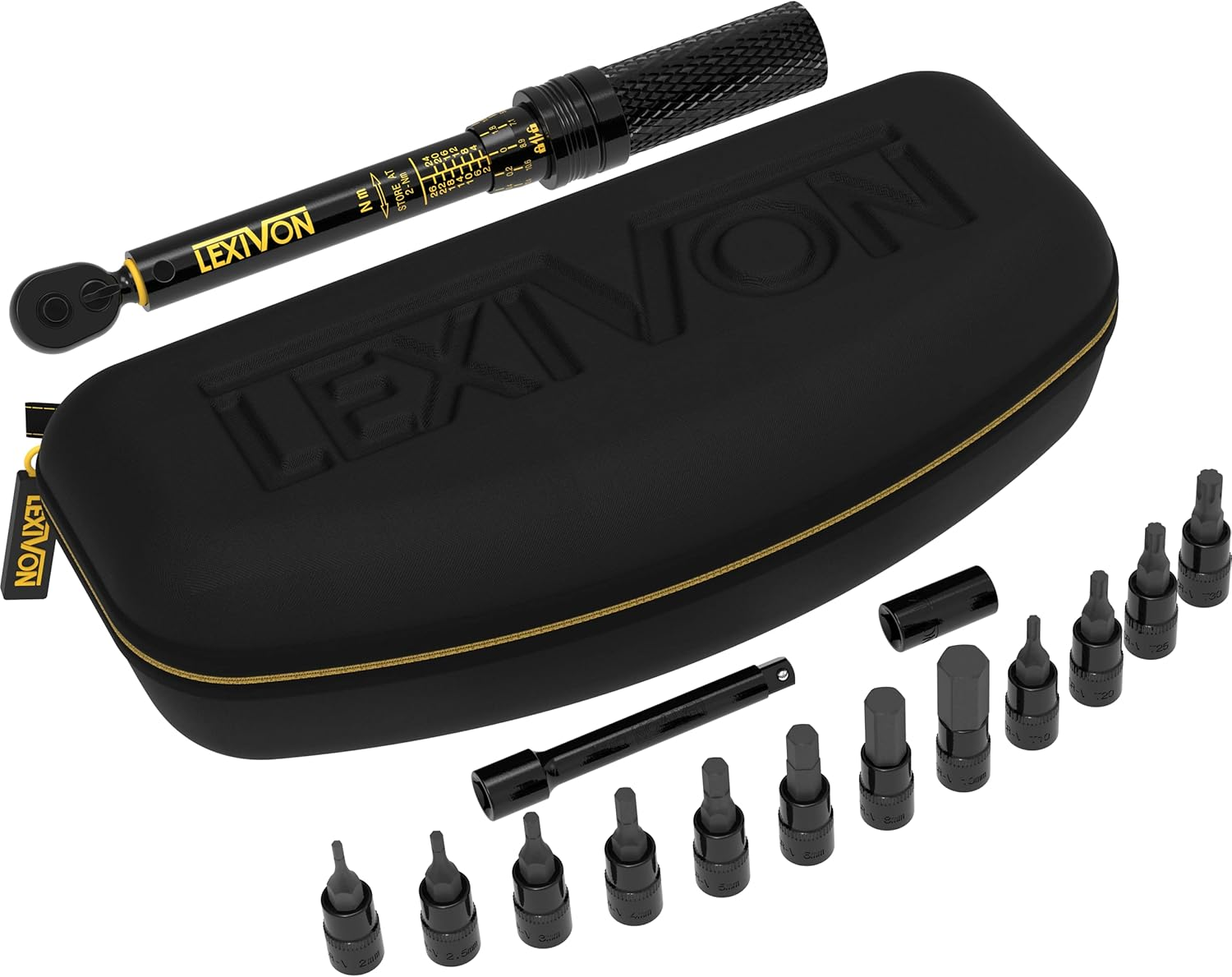 LEXIVON 1/4-Inch Drive Bike Torque Wrench Set – 15-Piece Kit with 72-Tooth Gear, Dual-Direction Click Type, Range 2–26 Nm / 17.7–230.1 in-lb – LX-191