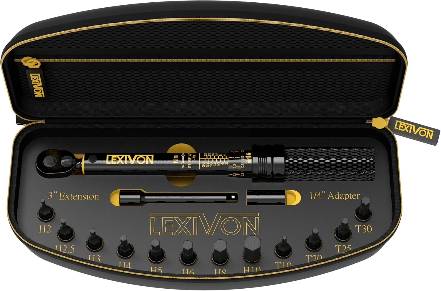 LEXIVON 1/4-Inch Drive Bike Torque Wrench Set – 15-Piece Kit with 72-Tooth Gear, Dual-Direction Click Type, Range 2–26 Nm / 17.7–230.1 in-lb – LX-191