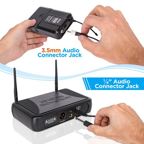 Pyle Portable 8-Ch. UHF Wireless Microphone Receiver System, Headset, Lavalier Mic, Transmitter, (PDWM1904)