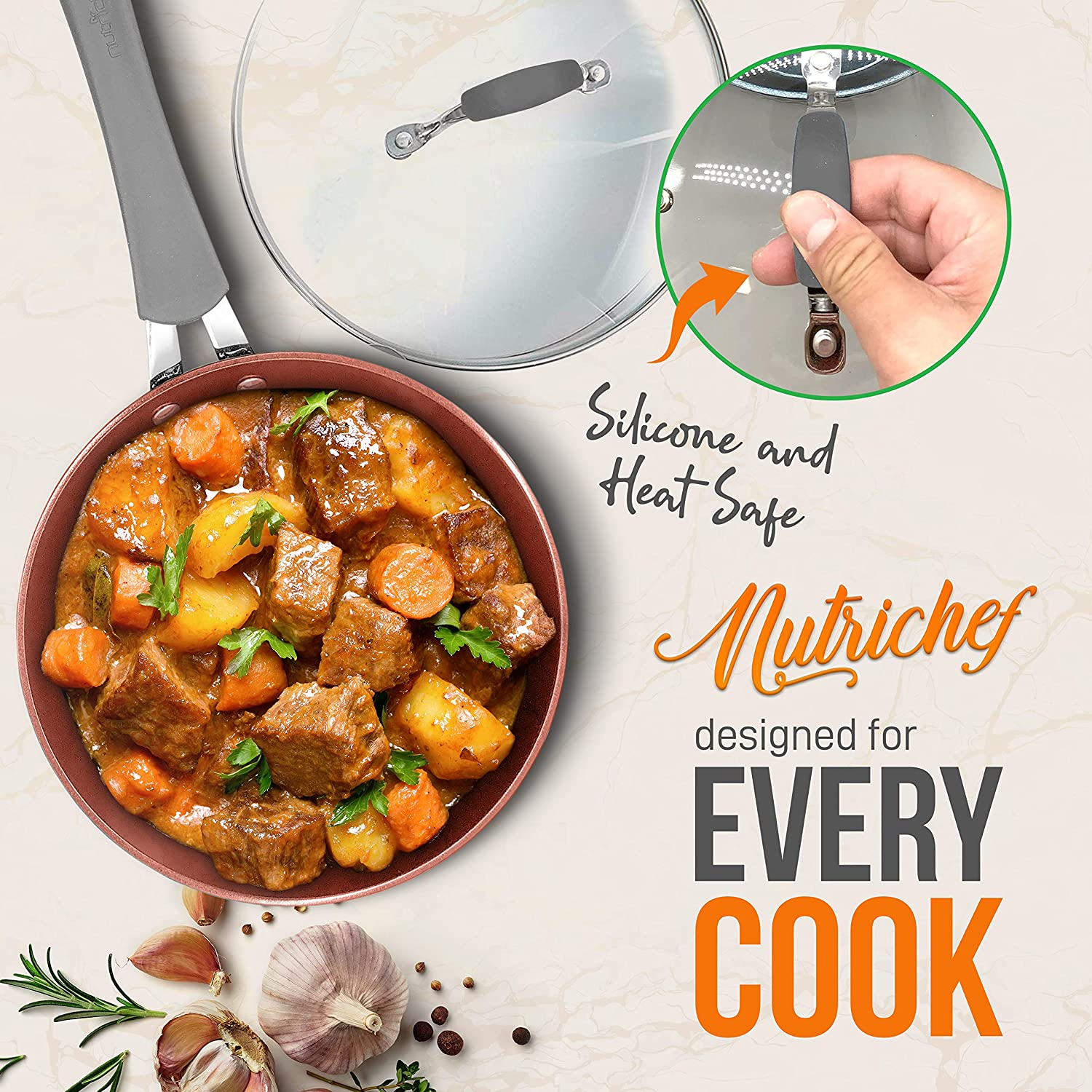 NutriChef 11-Piece Nonstick Kitchen Cookware Set, Ceramic Pots and Pan Set with Saucepan, Frying Pans, Cooking Pots, Dutch Oven Pot, Lids, Utensil -NCCW11DS