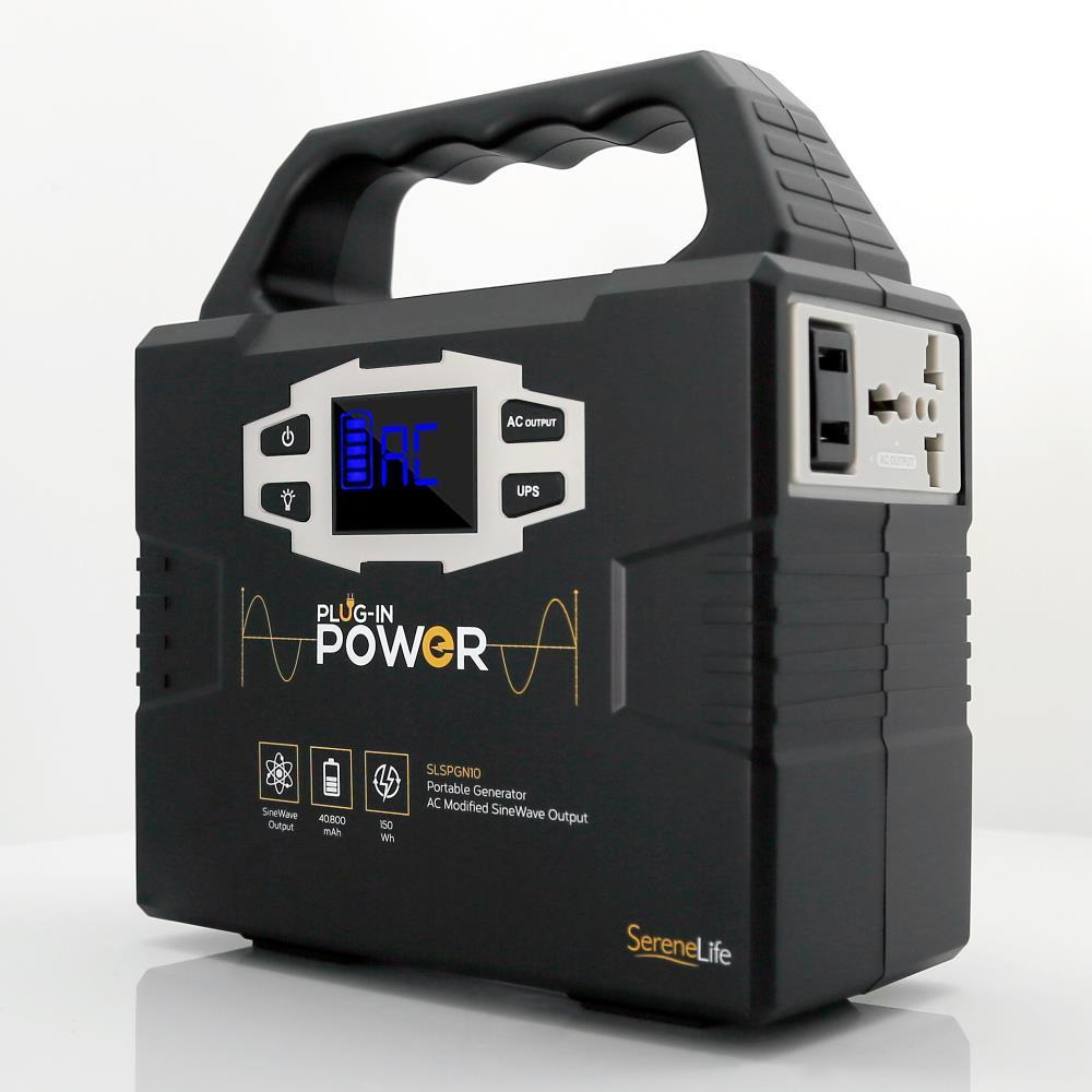 SereneLife Rechargeable Battery Portable Power Generator - 150-Watt Solar Panel Compatible, Dual USB Device Charge Ports, Digital LED Display Panel - Works with Phones, Tablets & Laptops (SLSPGN10)