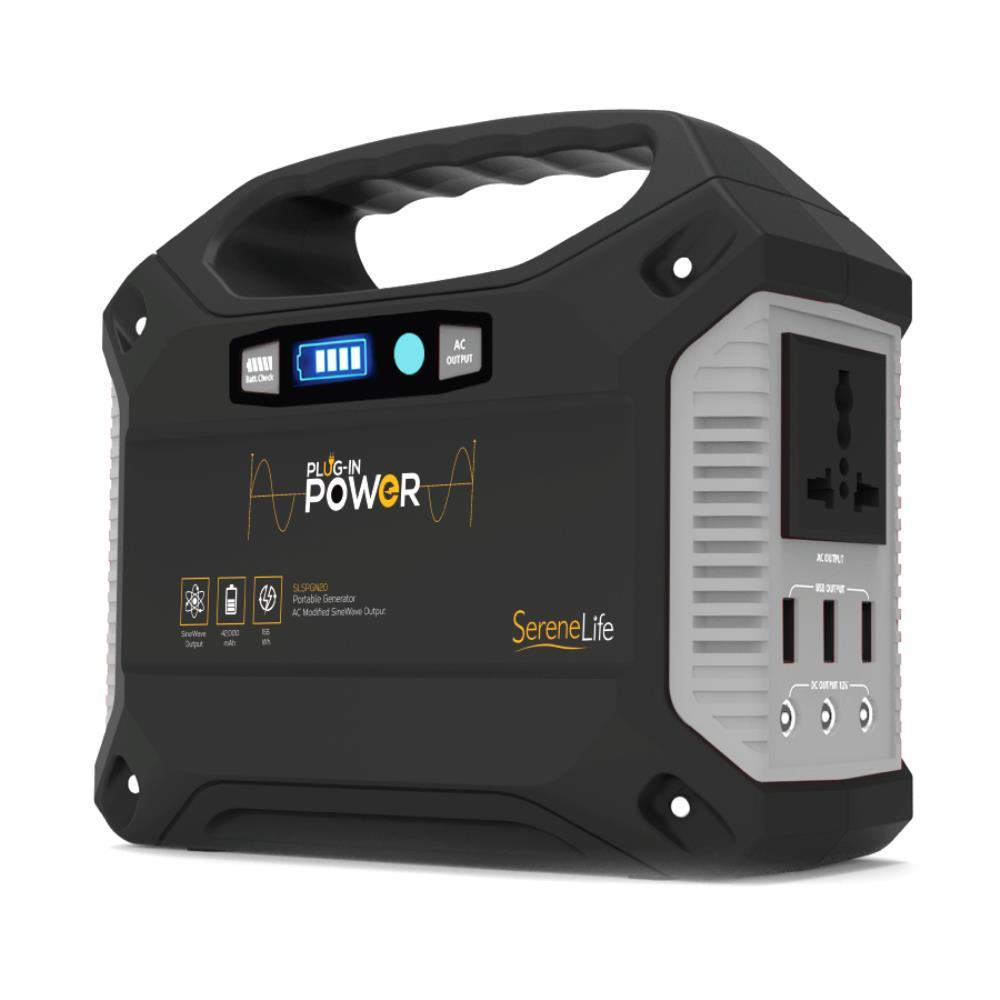 SereneLife Portable Power Generator - Rechargeable Battery Pack Power Supply, Solar Panel Compatible (42,000mAh Capacity) (SLSPGN20)