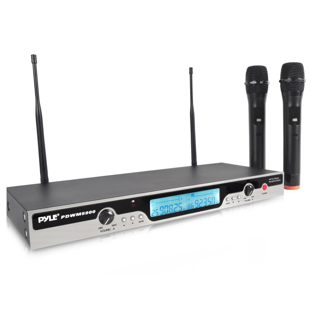 UHF Wireless Microphone System with (2) Handheld Mics, Selectable Frequency, LCD Display, Rack Mountable