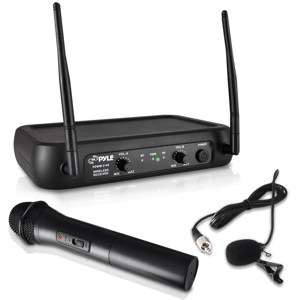 VHF Wireless Microphone System, Fixed Frequency, Independent Adjustable Volume Controls (Includes Handheld Mic, Body Pack Transmitter, Lavalier Mic, Headset Mic)